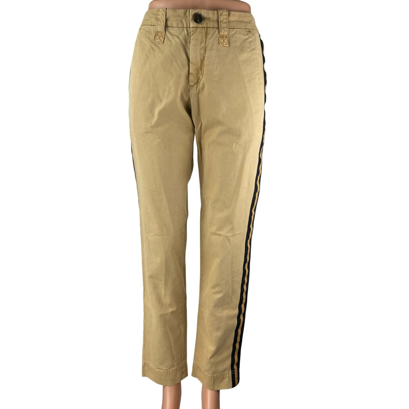 Zadig & Voltaire Women's Khaki Tan Side Stripe Straight Trousers Pants Size 34