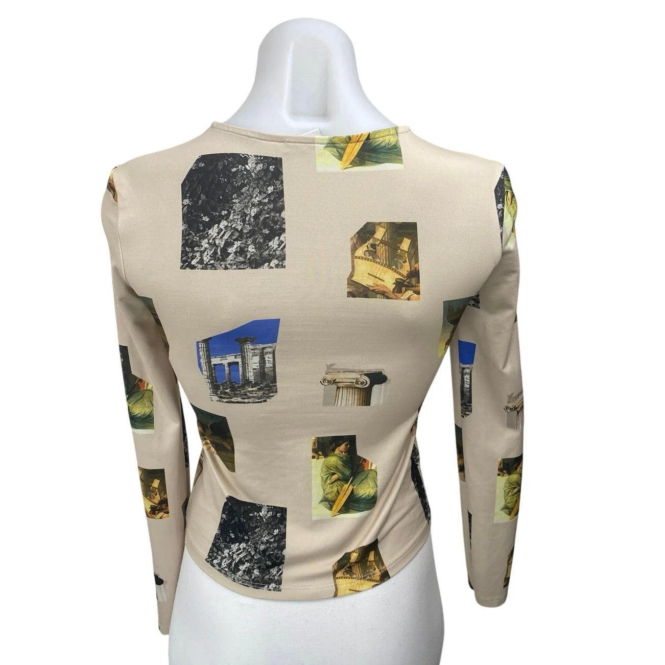 Zara Apotheosis of Homer Beige Long Sleeve Graphic Slim Fit Crop Shirt Top Sz S - Image 2