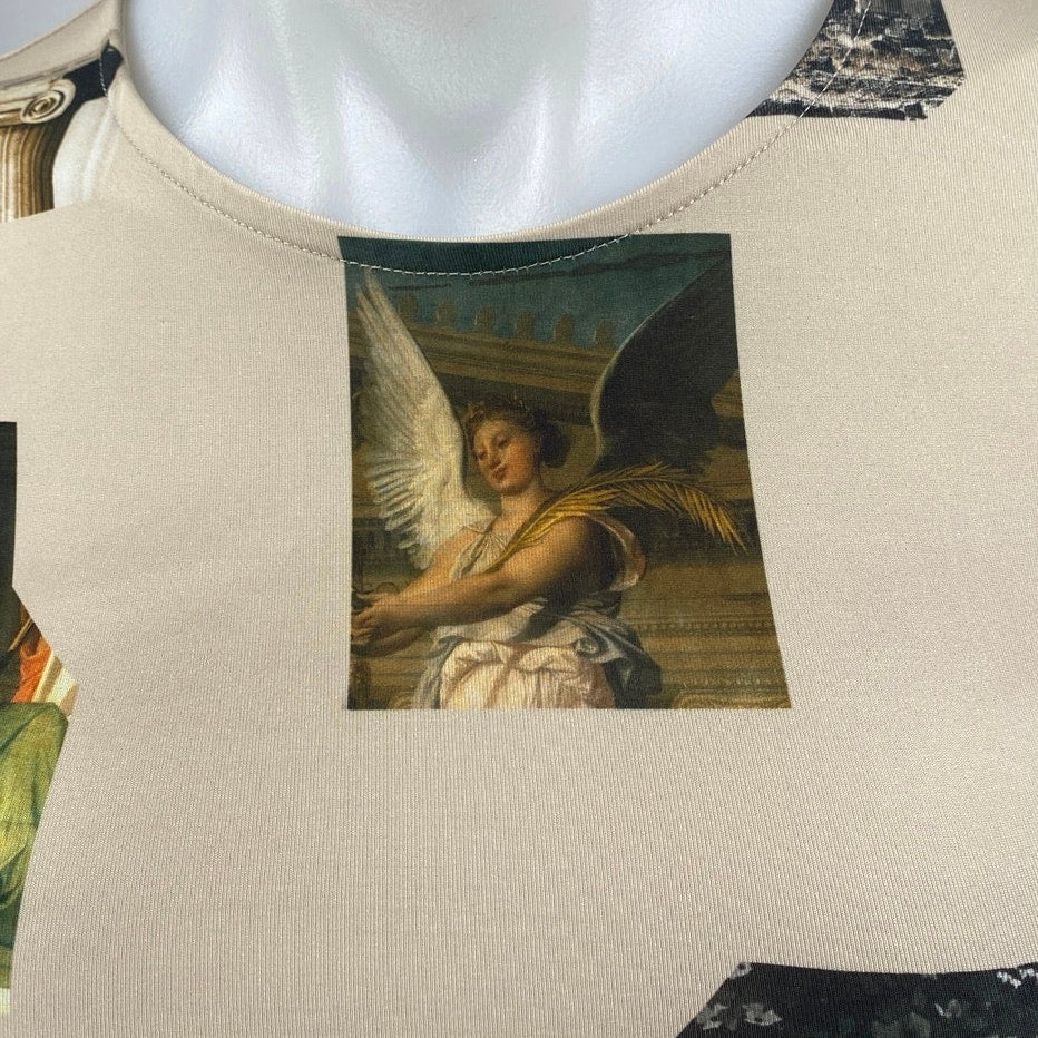 Zara Apotheosis of Homer Beige Long Sleeve Graphic Slim Fit Crop Shirt Top Sz S - Image 3