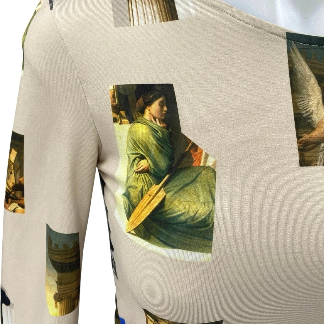 Zara Apotheosis of Homer Beige Long Sleeve Graphic Slim Fit Crop Shirt Top Sz S - Image 4
