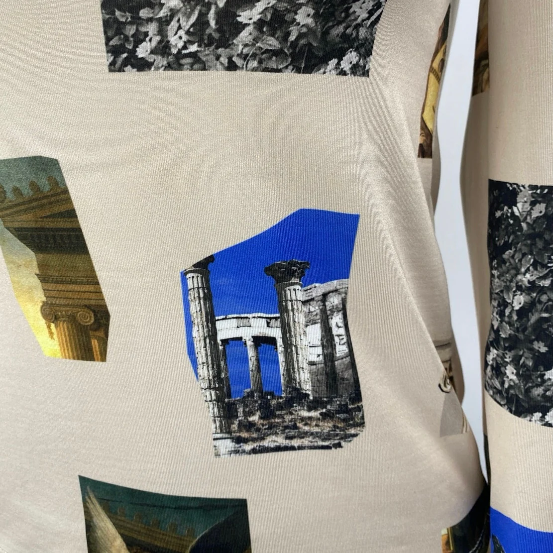 Zara Apotheosis of Homer Beige Long Sleeve Graphic Slim Fit Crop Shirt Top Sz S - Image 5