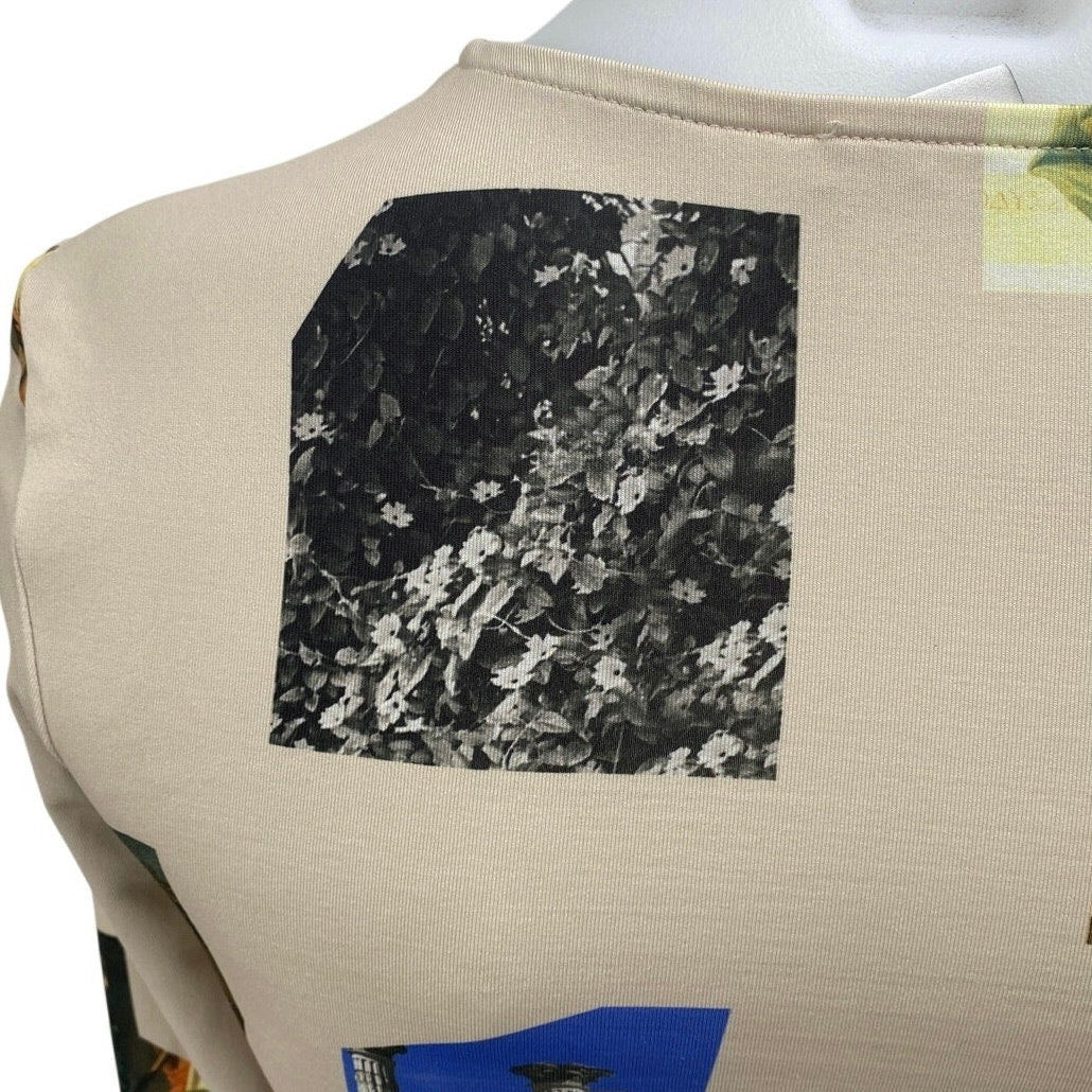 Zara Apotheosis of Homer Beige Long Sleeve Graphic Slim Fit Crop Shirt Top Sz S - Image 6