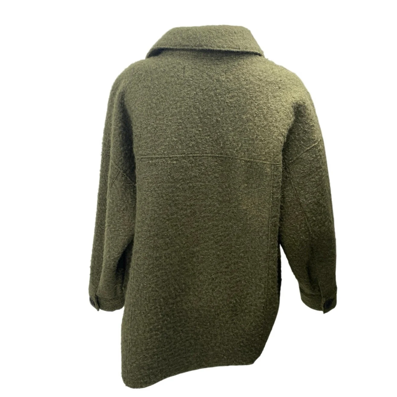 Zara Army Green Soft Flannel Button Down Collared Long Sleeve Coat Jacket Sz XS - Image 2