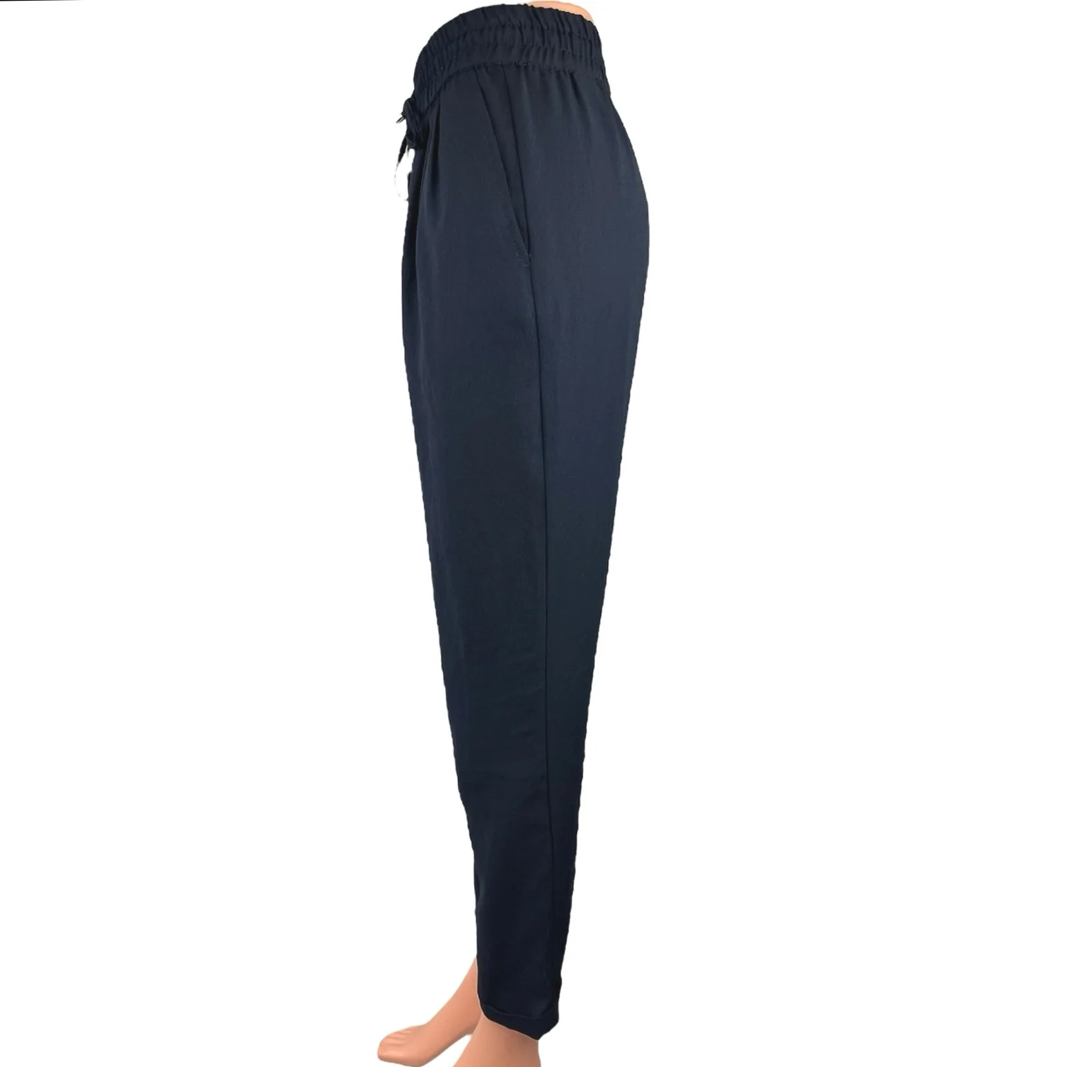 Zara Basic Black Elastic Waist Drawstring Tapered Leg Pull On Ankle Pants Sz XS - Image 2