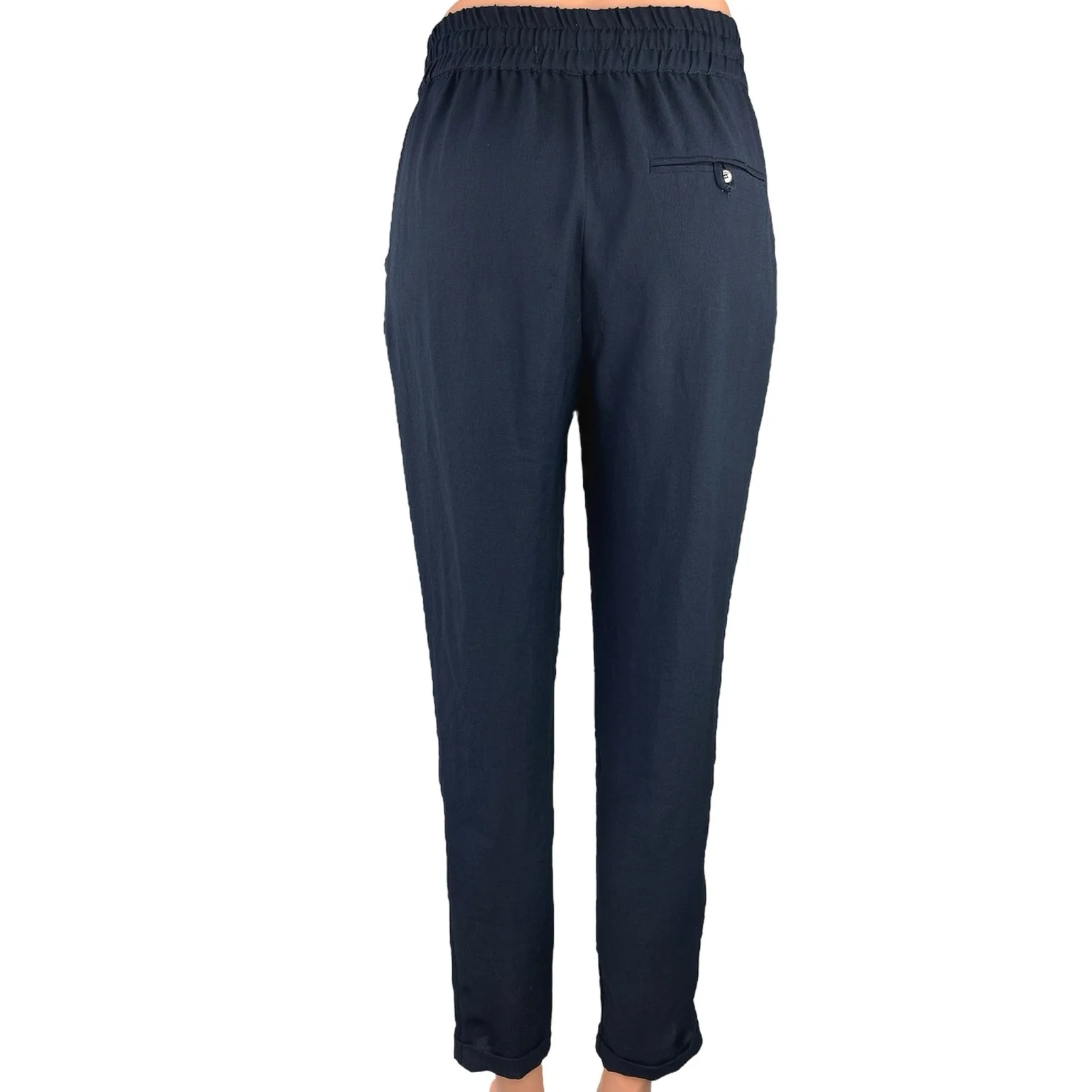 Zara Basic Black Elastic Waist Drawstring Tapered Leg Pull On Ankle Pants Sz XS - Image 3