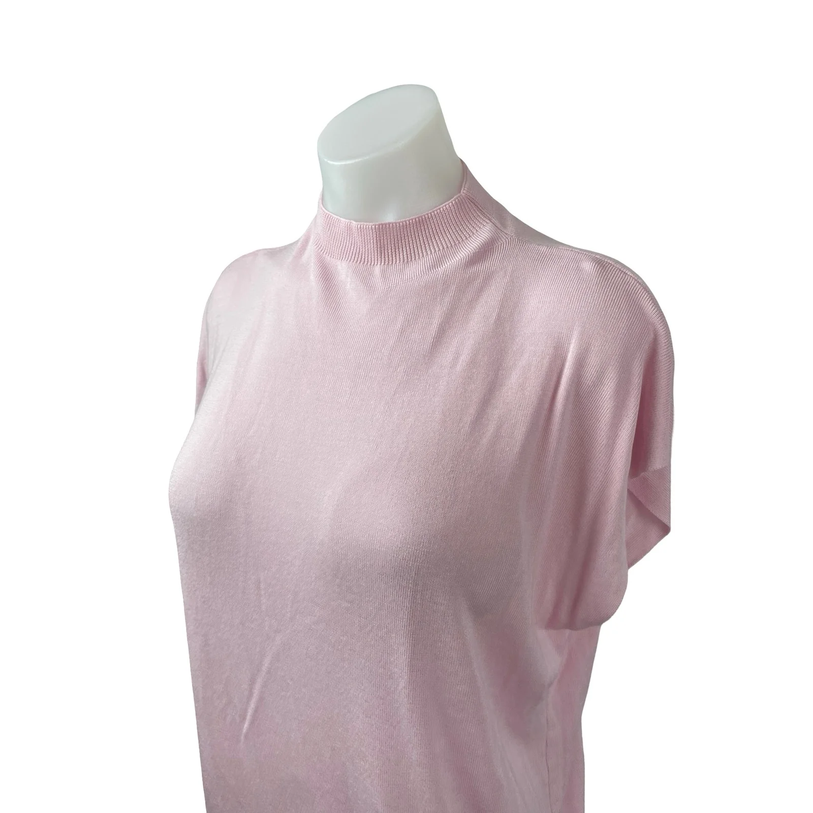 Zara Basic Drape Women's Pink Short Sleeve Mock Neck T-Shirt Tunic Blouse Top L - Image 3