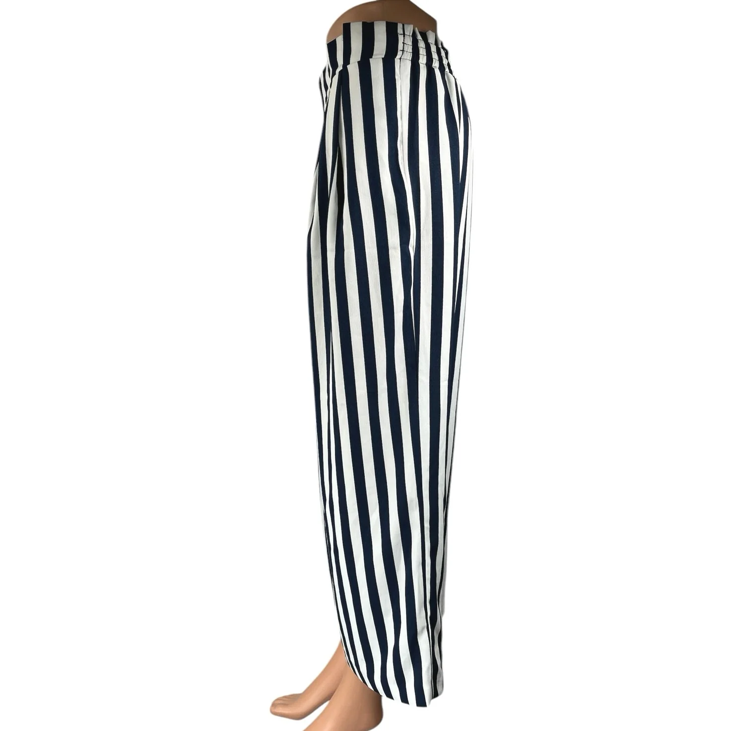 Zara Basic Women's Navy Blue White High Waisted Wide Leg Cropped Pants Size M - Image 2