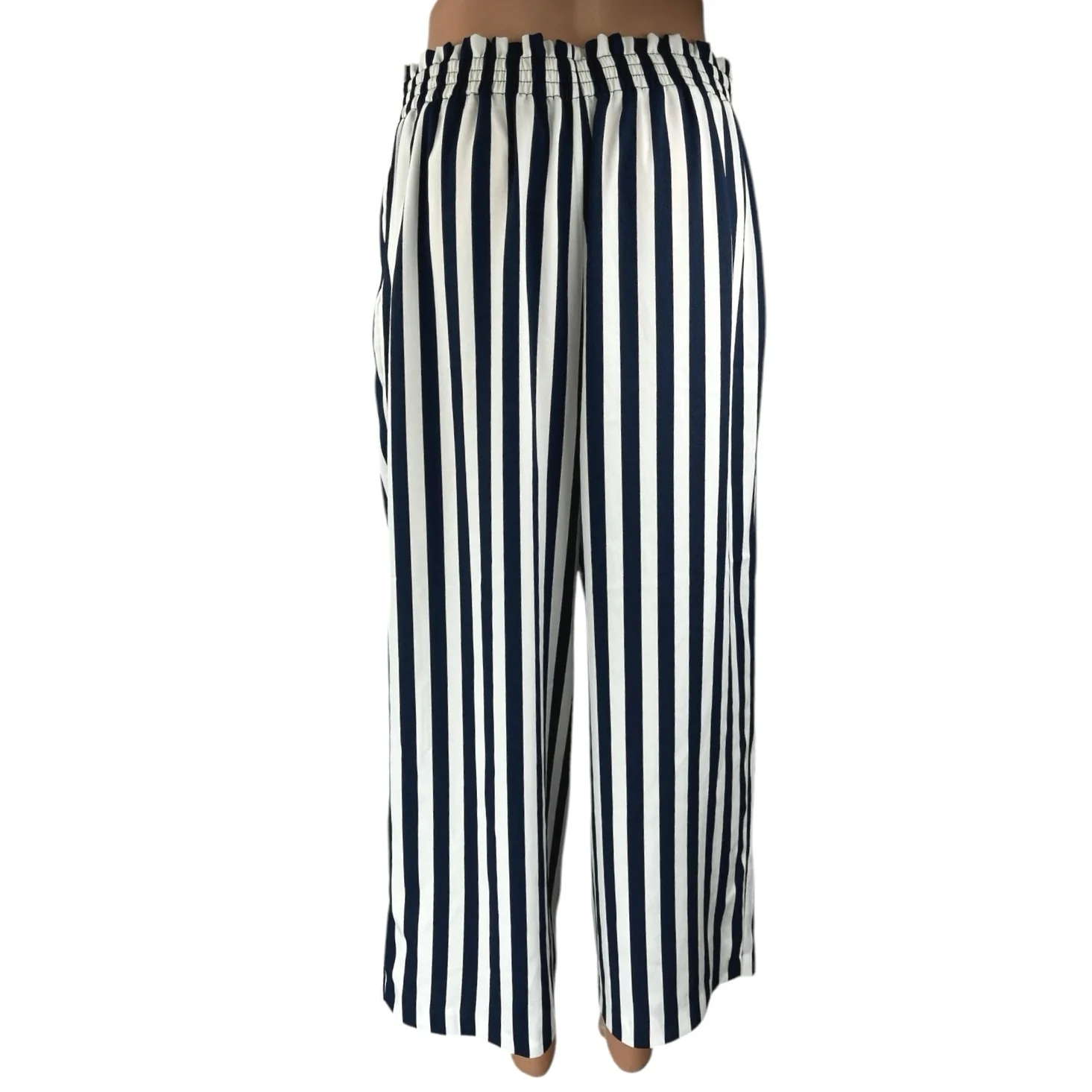Zara Basic Women's Navy Blue White High Waisted Wide Leg Cropped Pants Size M - Image 3
