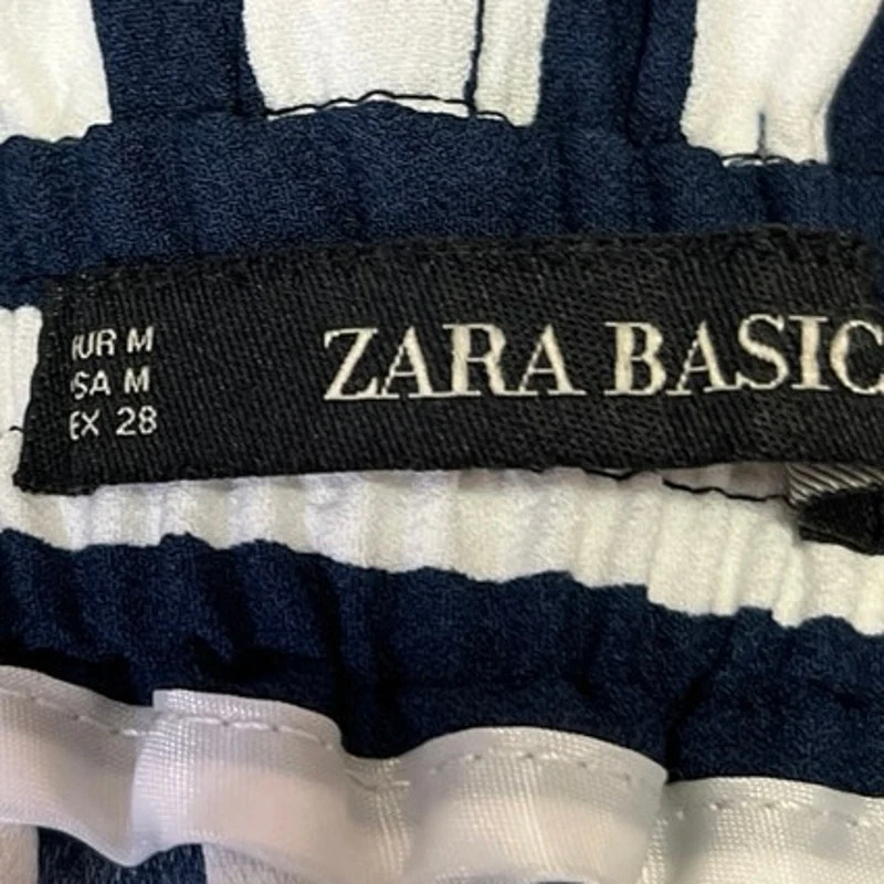 Zara Basic Women's Navy Blue White High Waisted Wide Leg Cropped Pants Size M - Image 4
