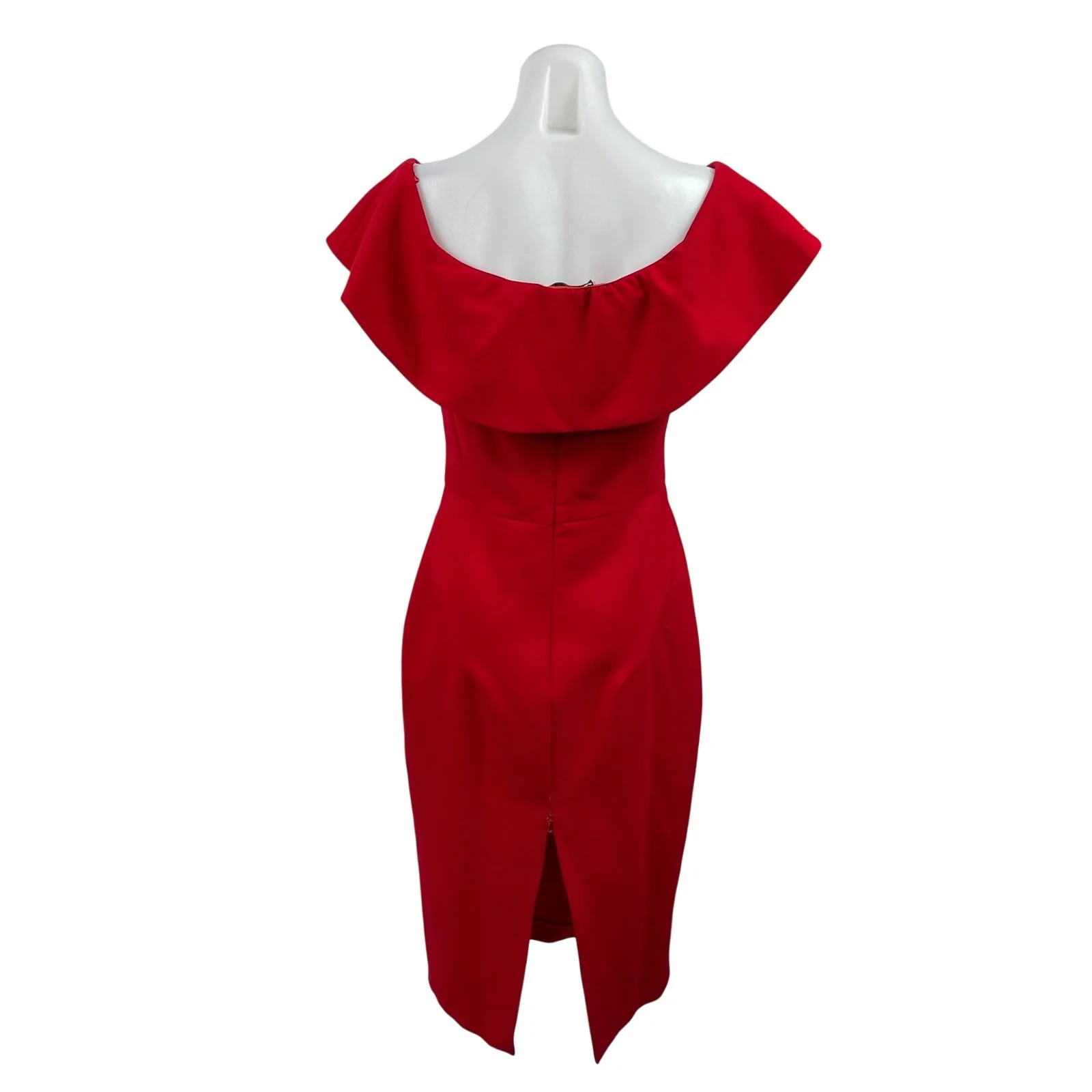 Zara Basic Women's Red Off Shouder Short Sleeve Slit Mini Bodycon Sheath Dress M - Image 3