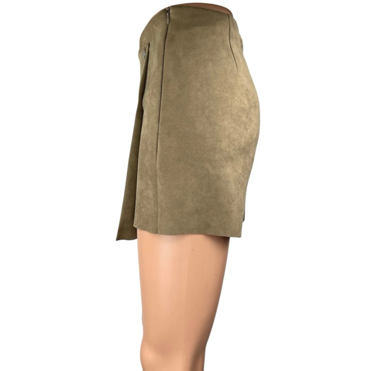 Zara Beige Brown Faux Suede Asymmetric Button Zipper Mini Wrap Skirt Skort Sz XS - Image 2