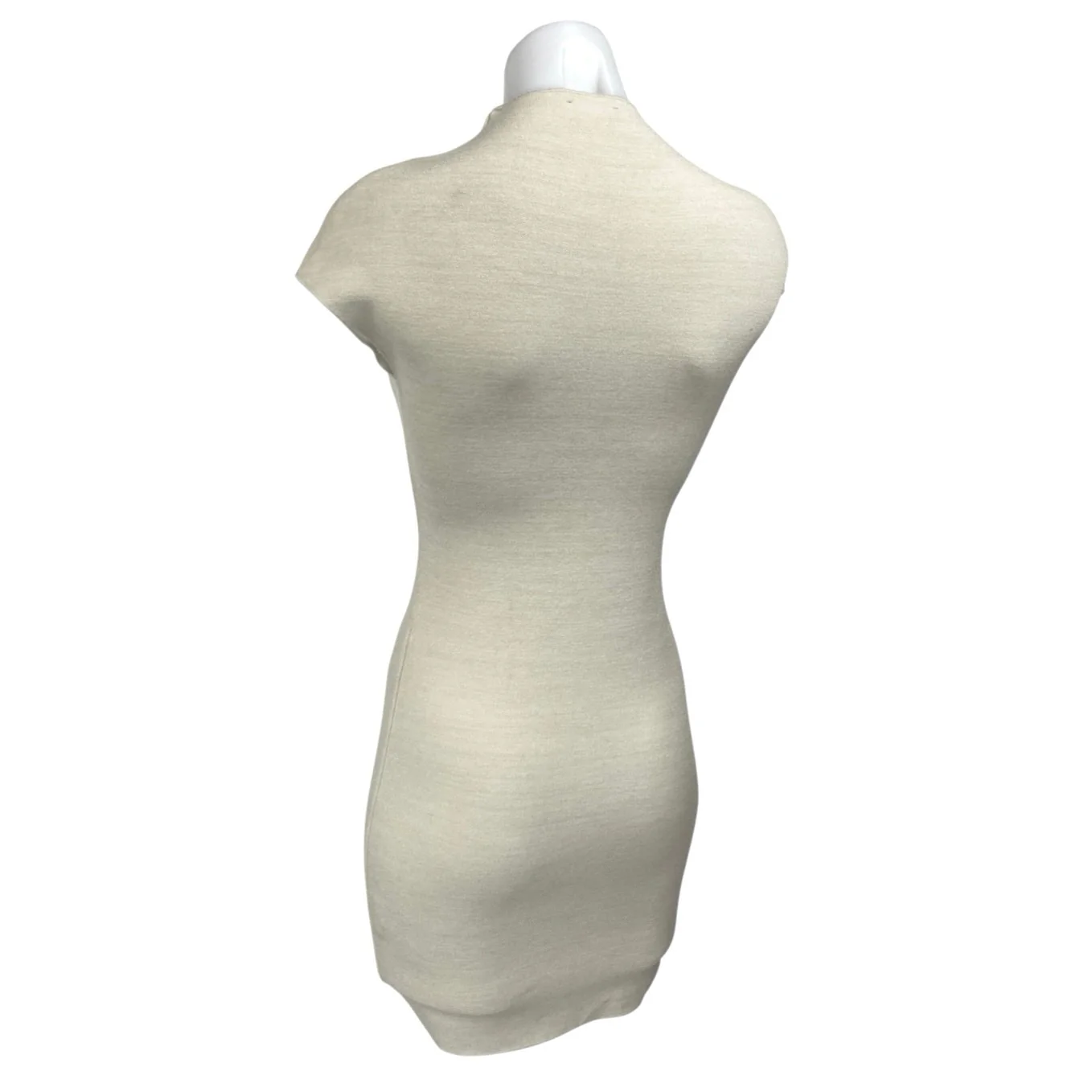 Zara Beige Cream Short Sleeve Mock Neck Knit Sweater Mini Bodycon Dress Size S - Image 2