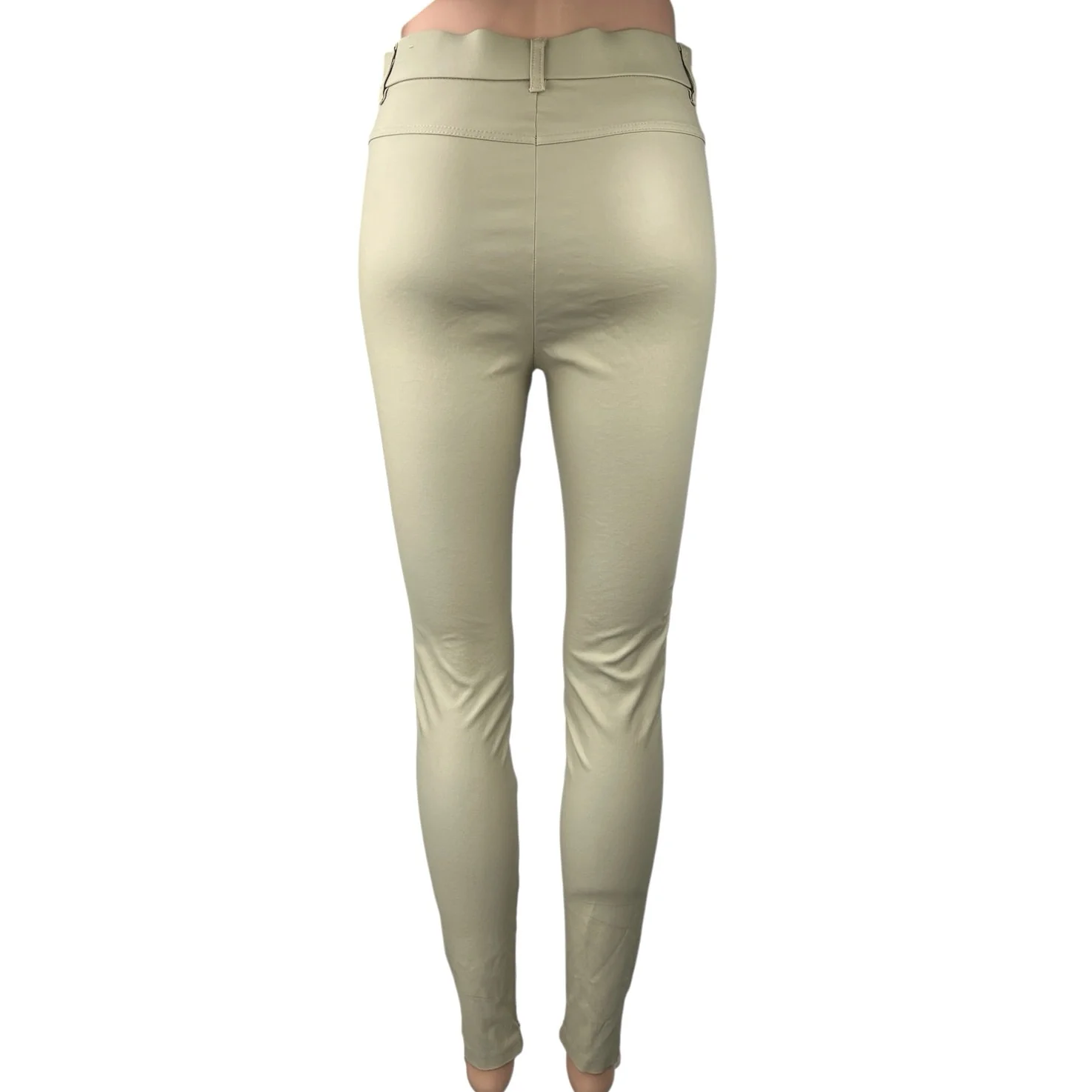 Zara Beige Faux Vegan Leather Skinny Slim High Waist Trousers Pants Size S - Image 3