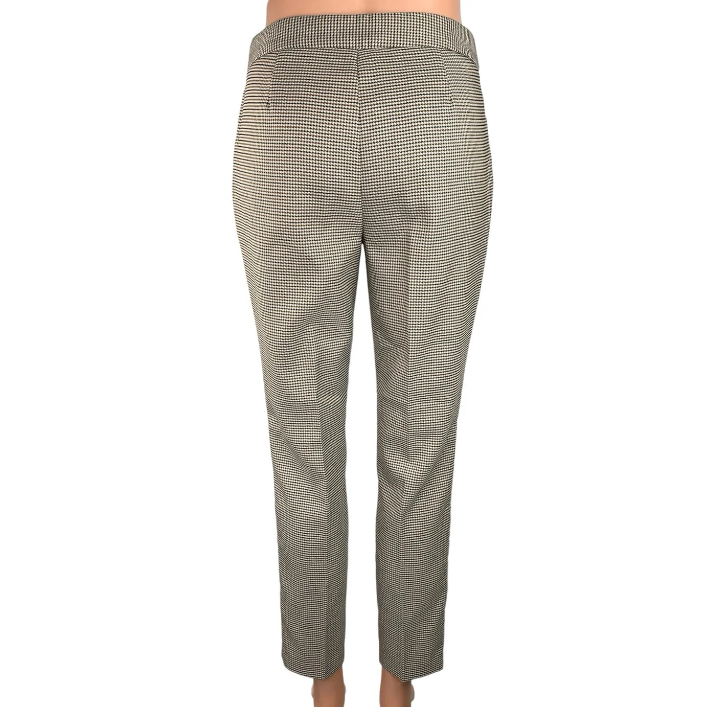 ZARA Beige Houndstooth Print Mid Rise Flat Front Career Tapered Dress Pant Sz 2 - Image 3