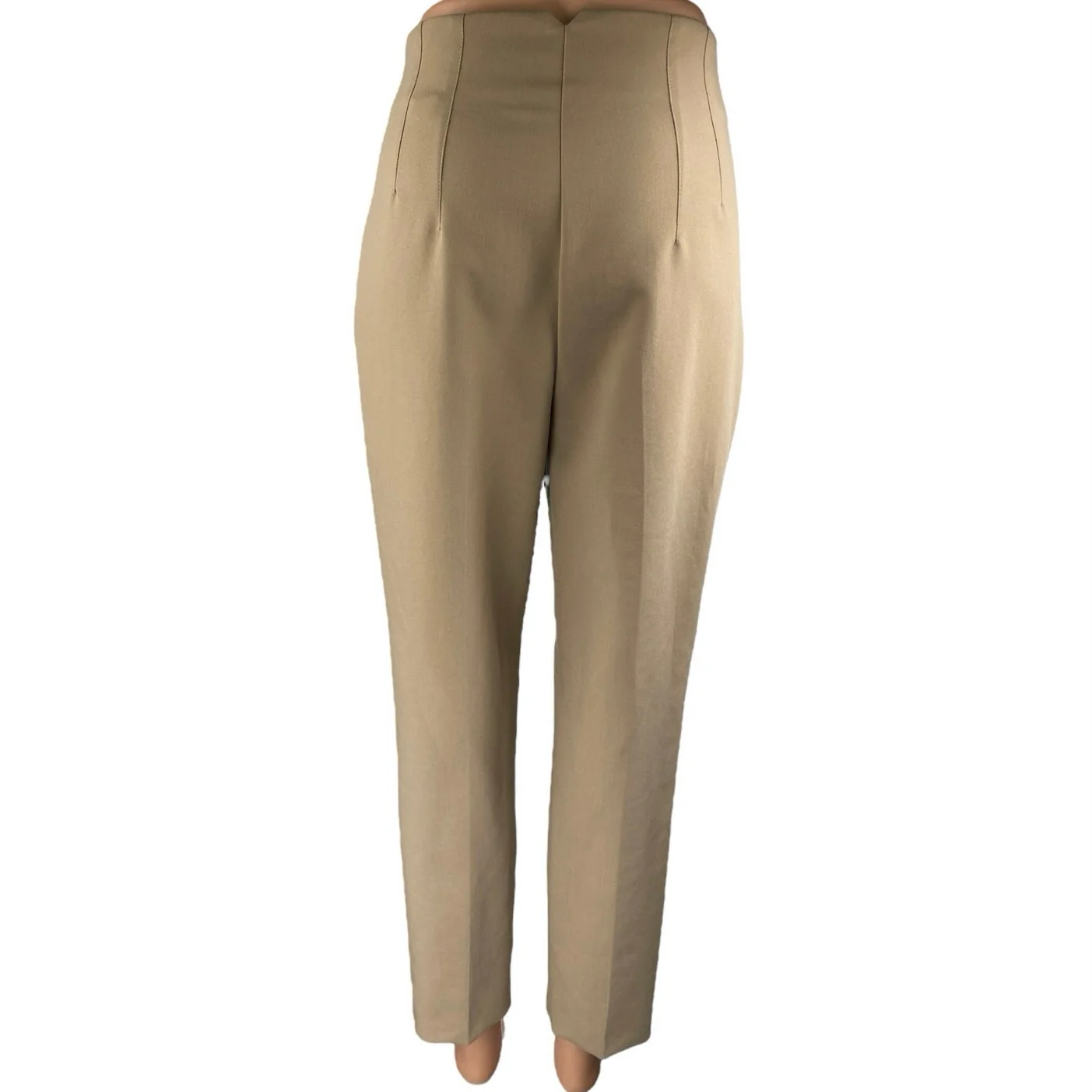 Zara Beige Khaki Chino Pleated High Waisted Tapered Trousers Dress Pants Size S - Image 3