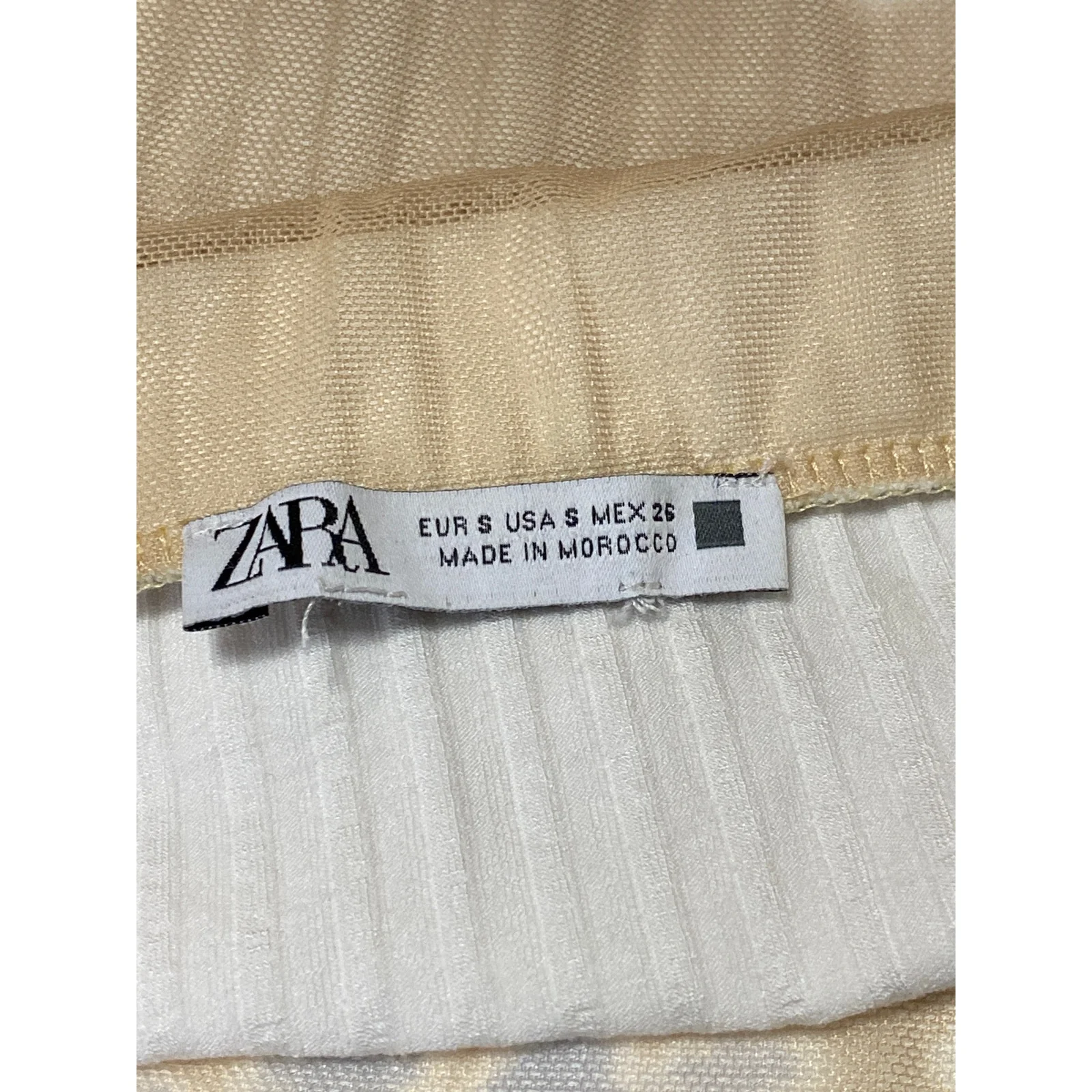 Zara Beige Khaki Tie Dye Tulle Ruched Draped Cinched Pencil Midi Skirt Size S - Image 4