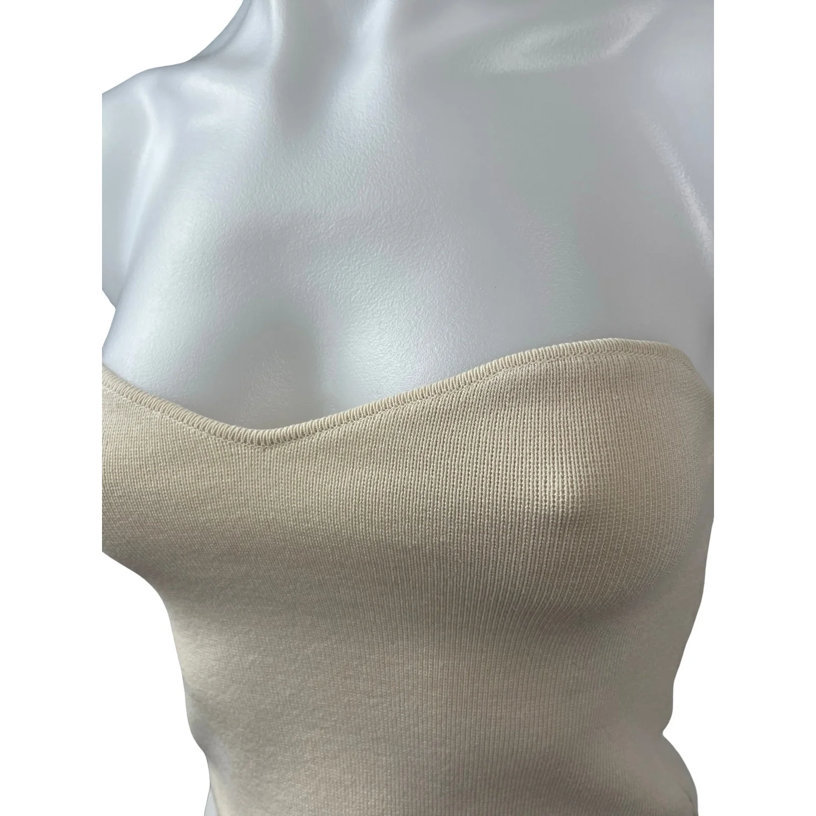 Zara Beige Nude Strapless Bandeau Sweetheart Ribbed Knit Brami Crop Top Size M - Image 3
