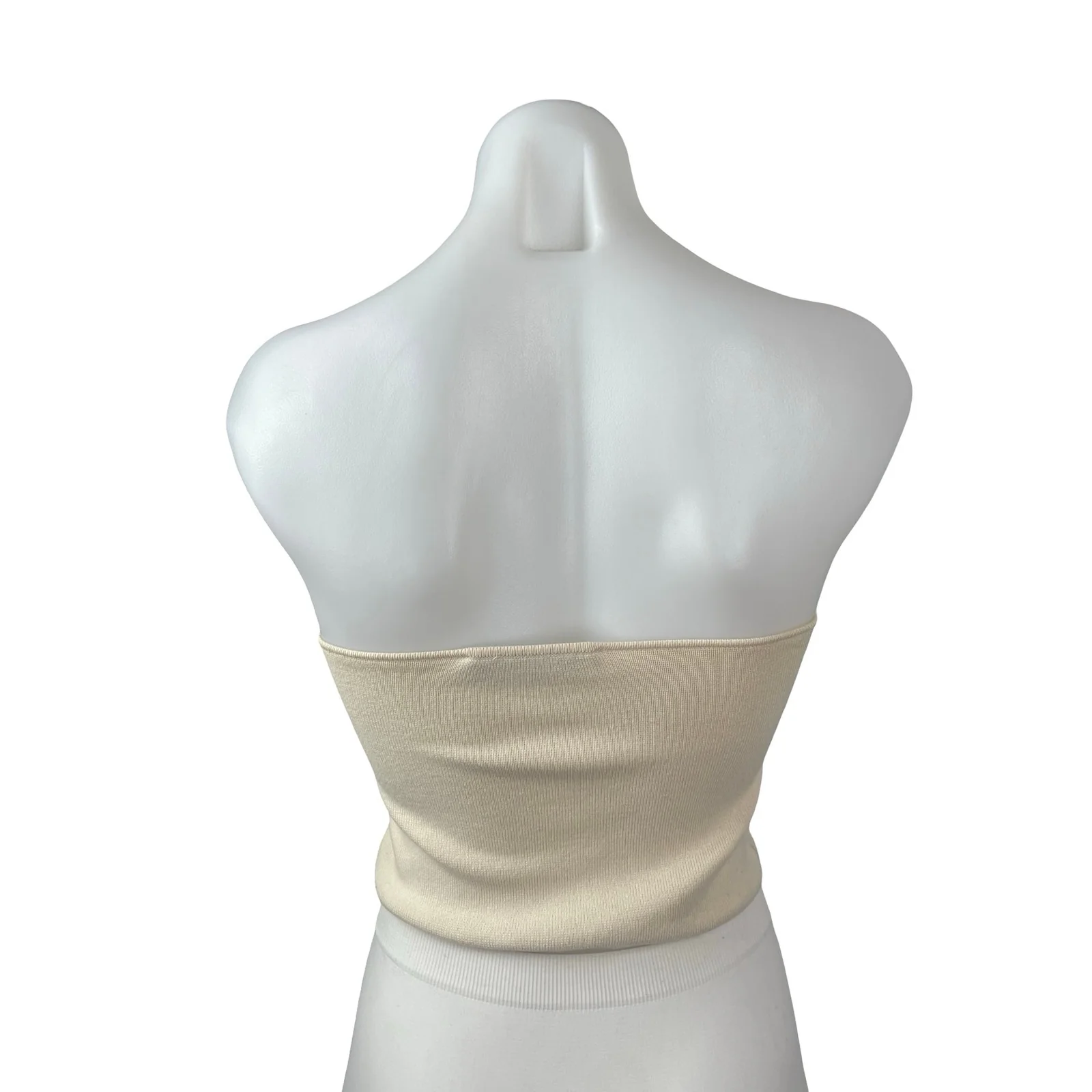 Zara Beige Nude Strapless Bandeau Sweetheart Ribbed Knit Brami Crop Top Size M - Image 4