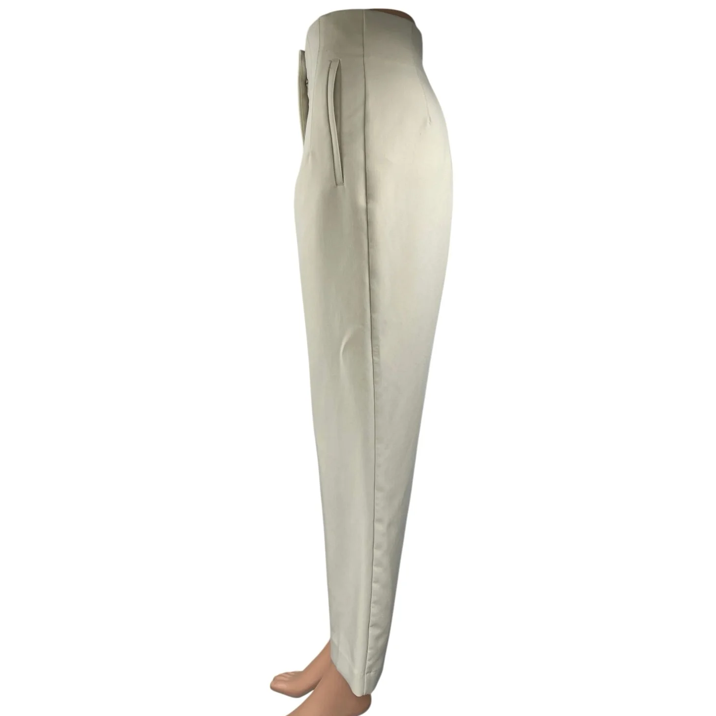 Zara Beige Pleated High Waisted Khaki Chino Straight Trouser Dress Pants Size S - Image 2