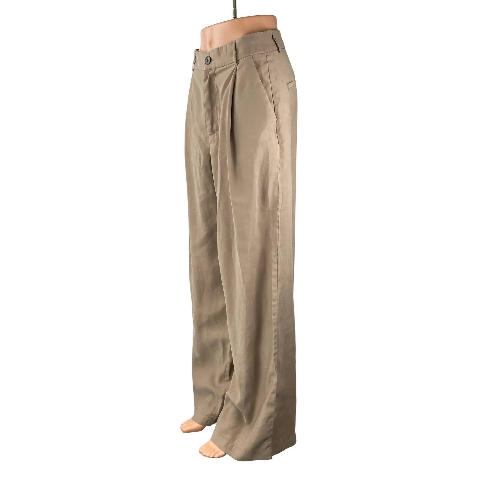 Zara Beige Pleated High Waisted Straight Palazzo Wide Leg Trousers Dress Pants M - Image 2