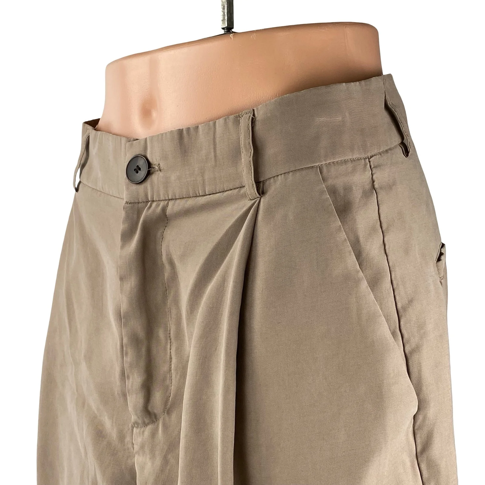 Zara Beige Pleated High Waisted Straight Palazzo Wide Leg Trousers Dress Pants M - Image 3