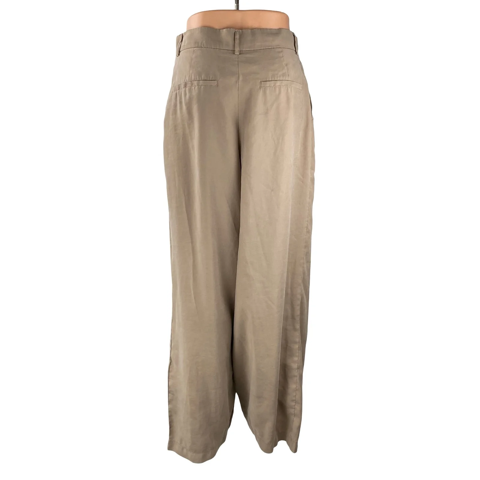 Zara Beige Pleated High Waisted Straight Palazzo Wide Leg Trousers Dress Pants M - Image 4