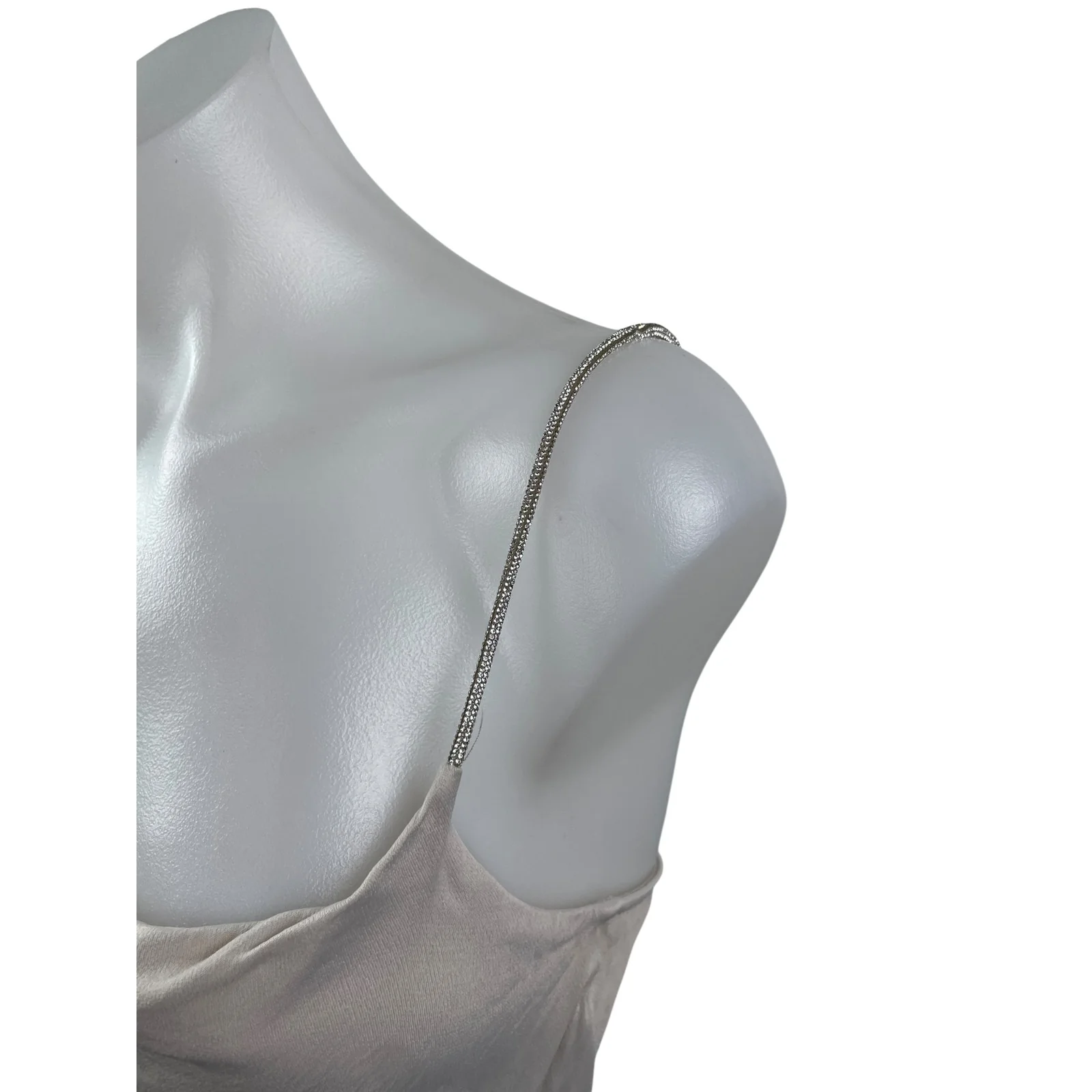 Zara Beige Silver Sleeveless Cowl Neck Cami Camisole Tank Mini Slip Dress Size S - Image 3