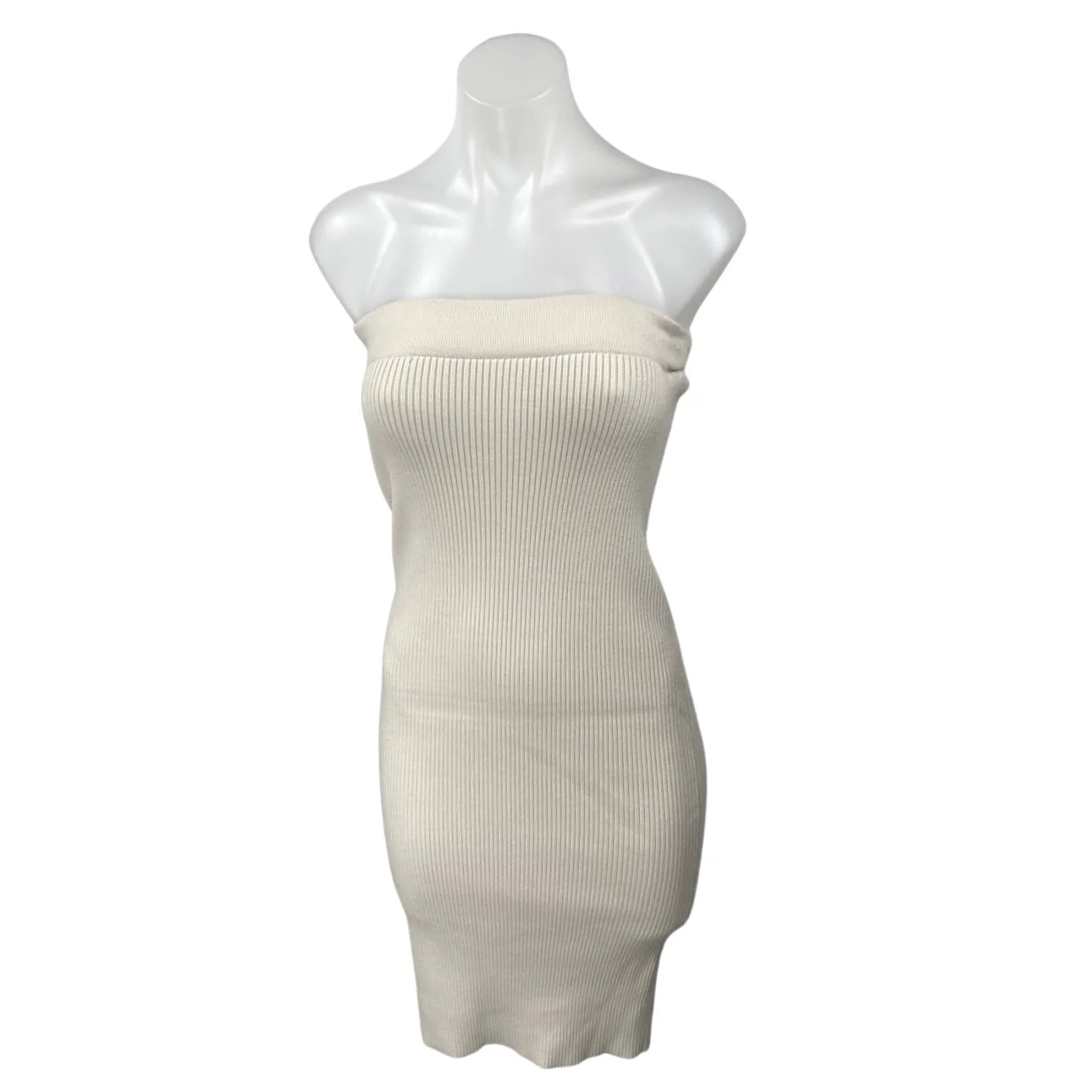 Zara Beige Strapless Sleeveless Ribbed Knit Tube Bandeau Mini Bodycon Dress Sz S