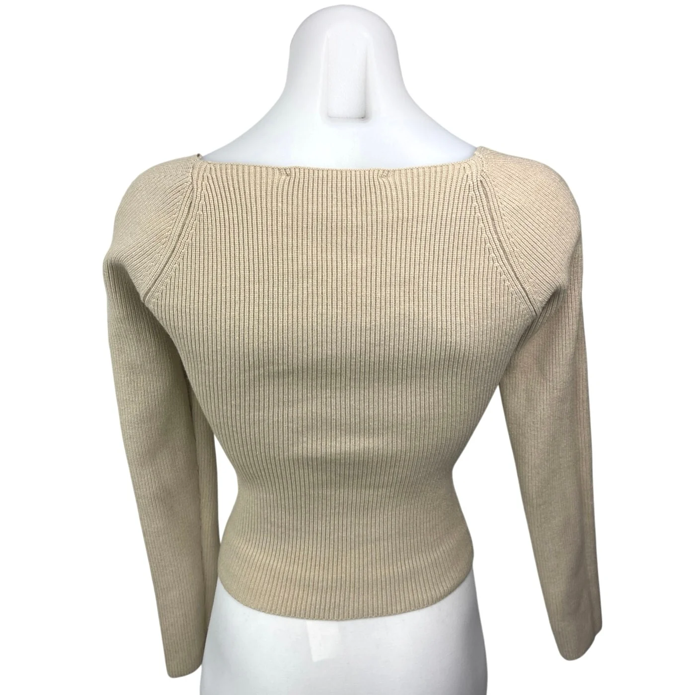 Zara Beige Sweetheart Neck Slim Fitted Stretch Knit Long Sleeve Sweater Top S - Image 2