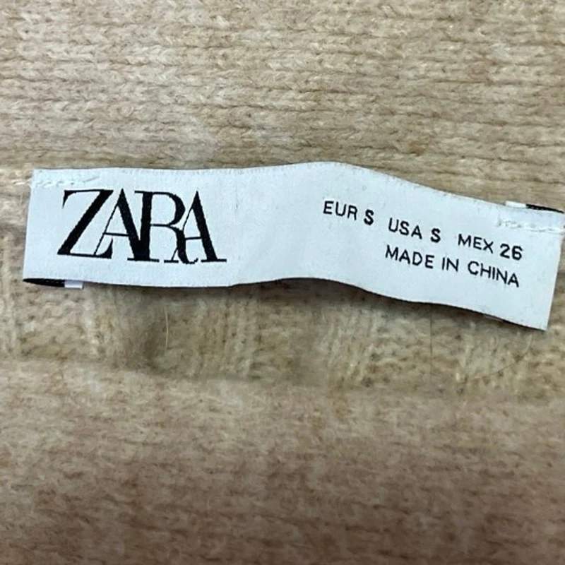 Zara Beige Wool Long Sleeve Ribbed Knit Button Down Cardigan Sweater Top Size S - Image 3