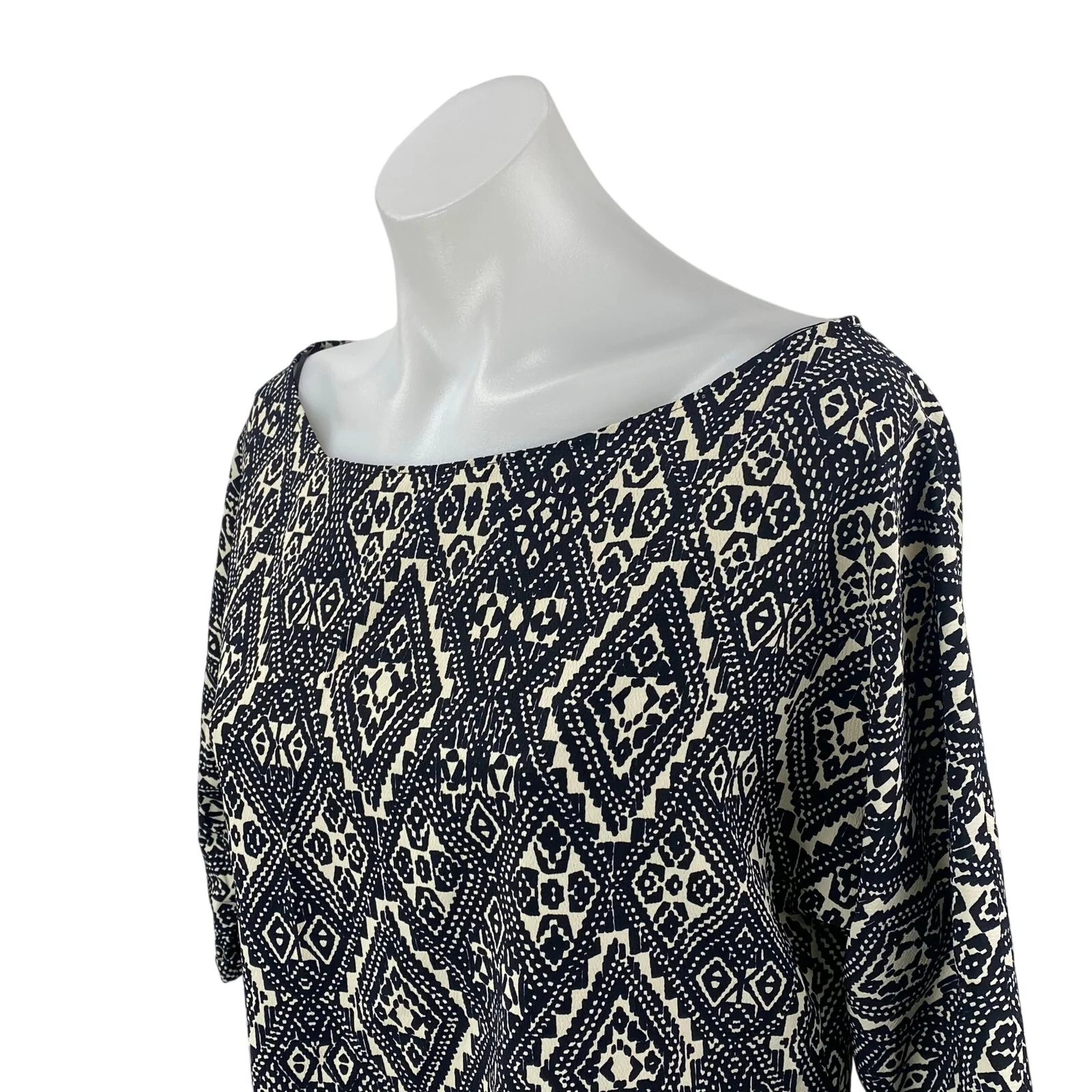 Zara Black Aztec Geometric Printed Short Sleeve Mini Twist Shift Sheath Dress S - Image 3