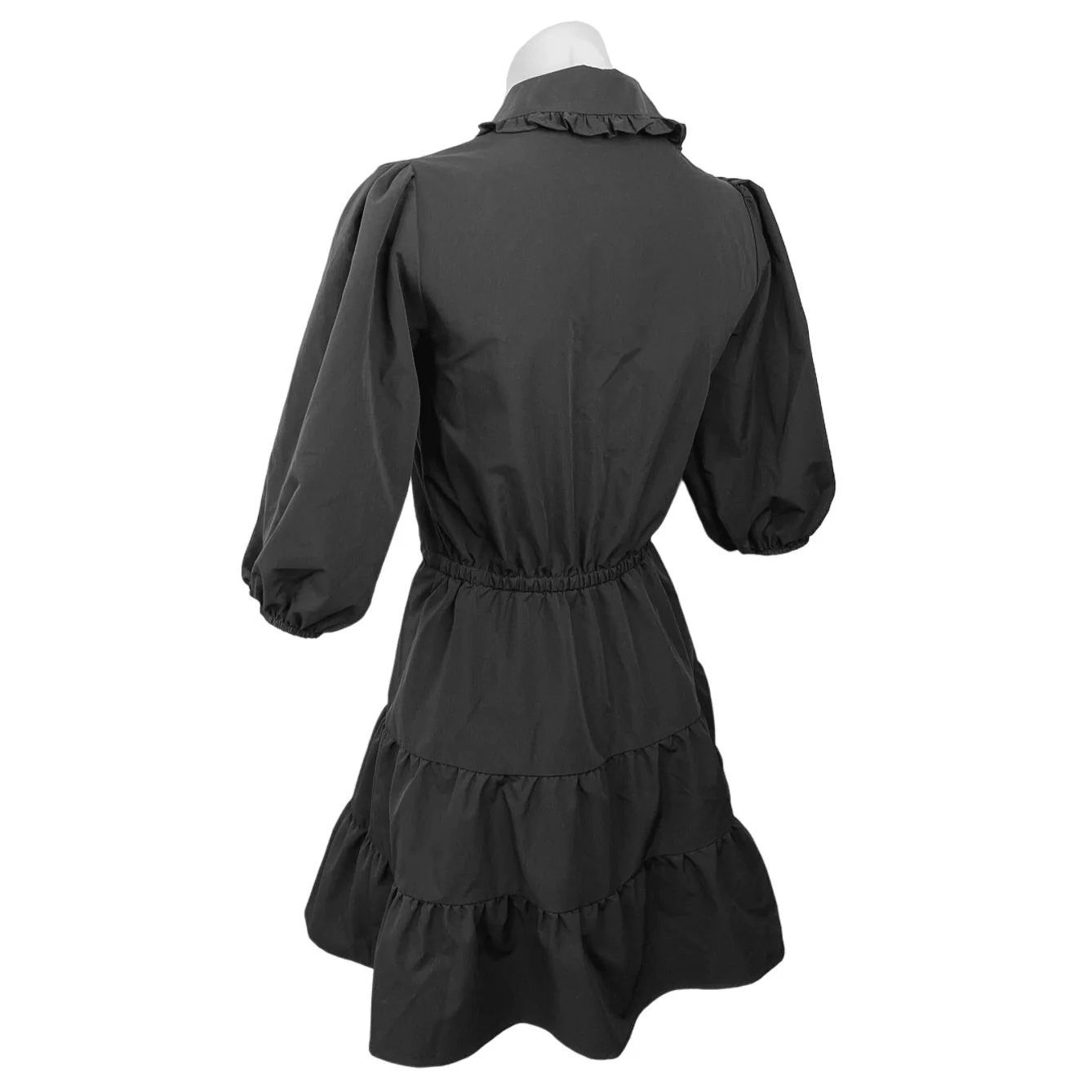 ZARA Black Balloon Sleeve Ruffle Collar Button Mini Fit & Flare A-Line Dress XS - Image 2