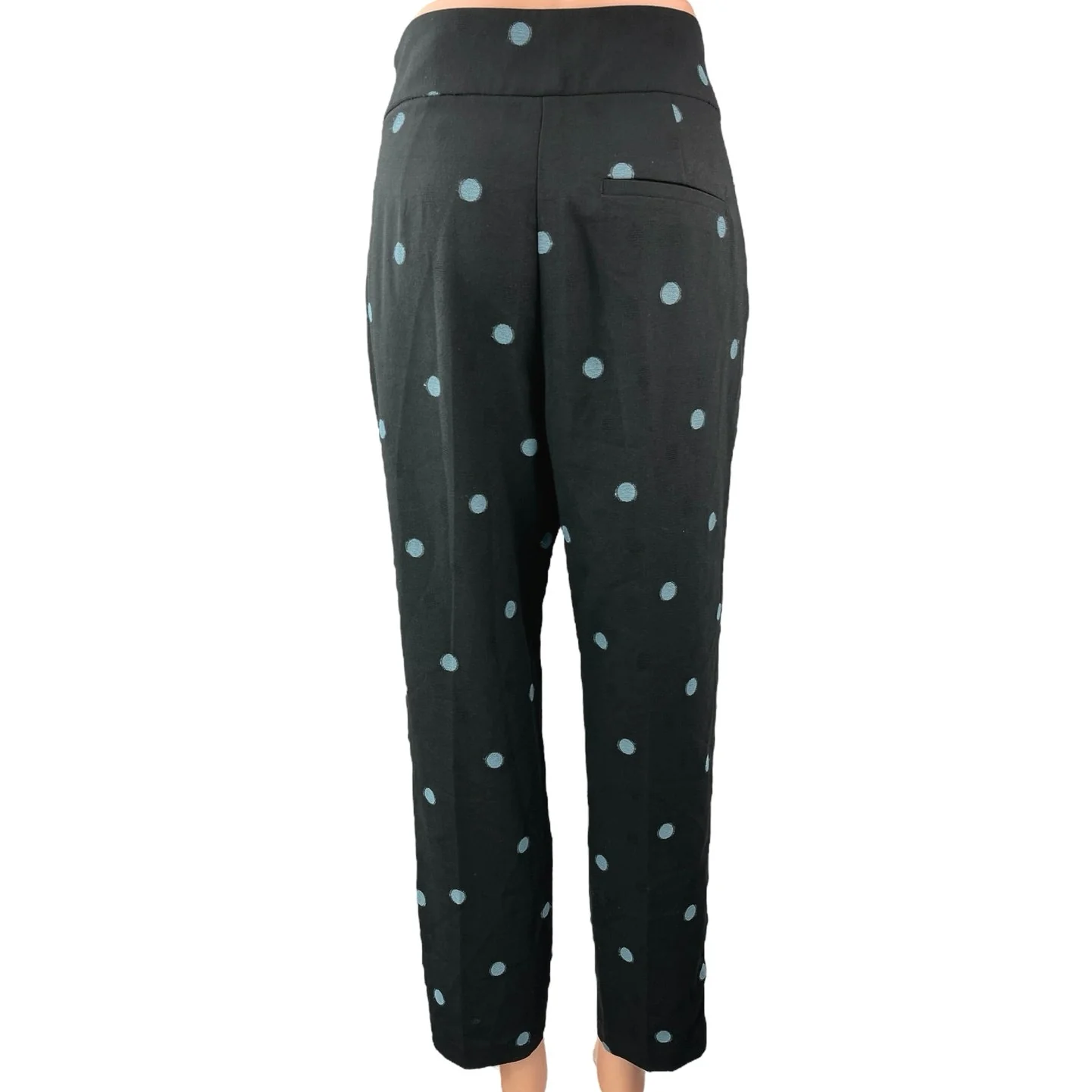 Zara Black Blue Polka Dots Tapered High Waist Pleated Crop Ankle Trouser Pants S - Image 3