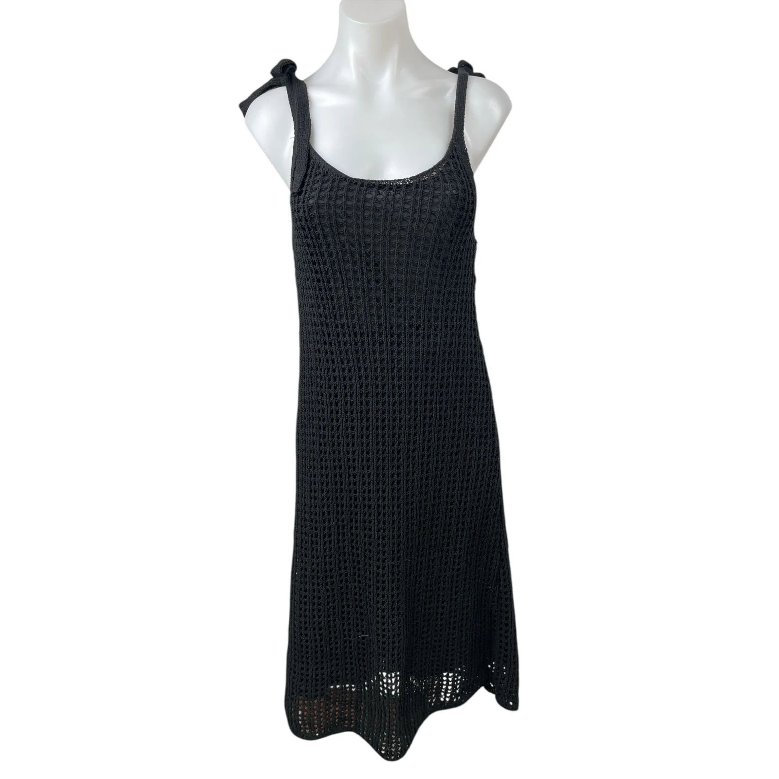 ZARA Black Crochet Knit Sleeveless Cami Camisole Mini A-line Tank Dress Size S