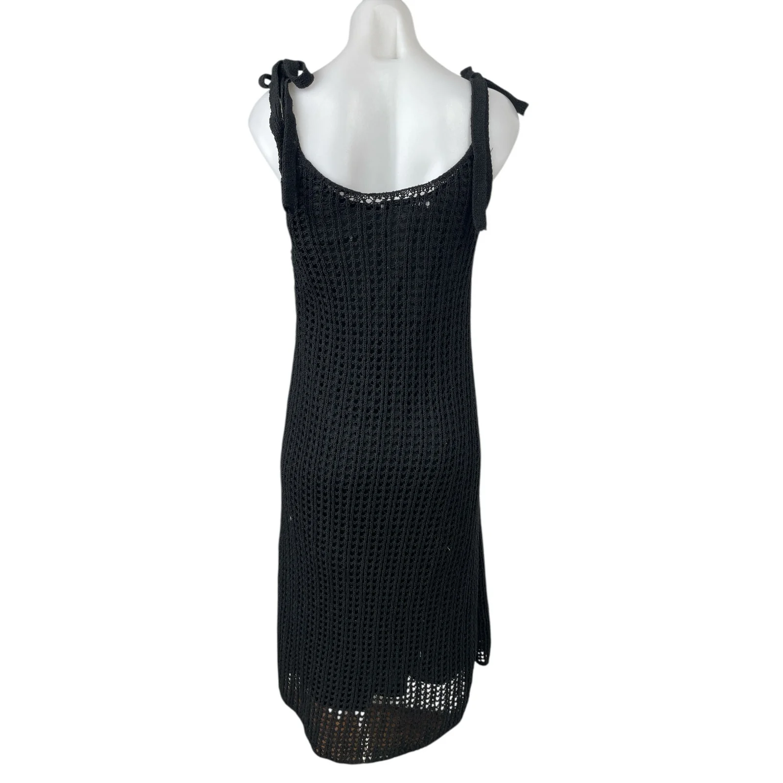 ZARA Black Crochet Knit Sleeveless Cami Camisole Mini A-line Tank Dress Size S - Image 2