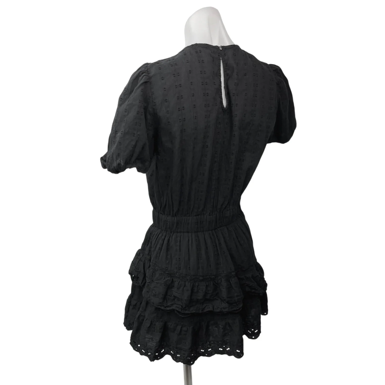 Zara Black Eyelet Embroidered Puff Sleeve Ruffle Tiered A Line Mini Dress Size M - Image 2