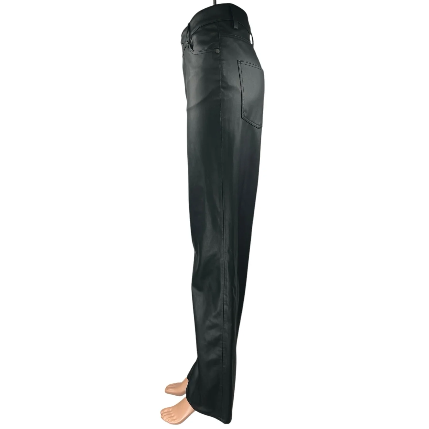 Zara Black Faux Leather Vegan High Waisted Straight Leg Trouser Pants Size 6 - Image 2