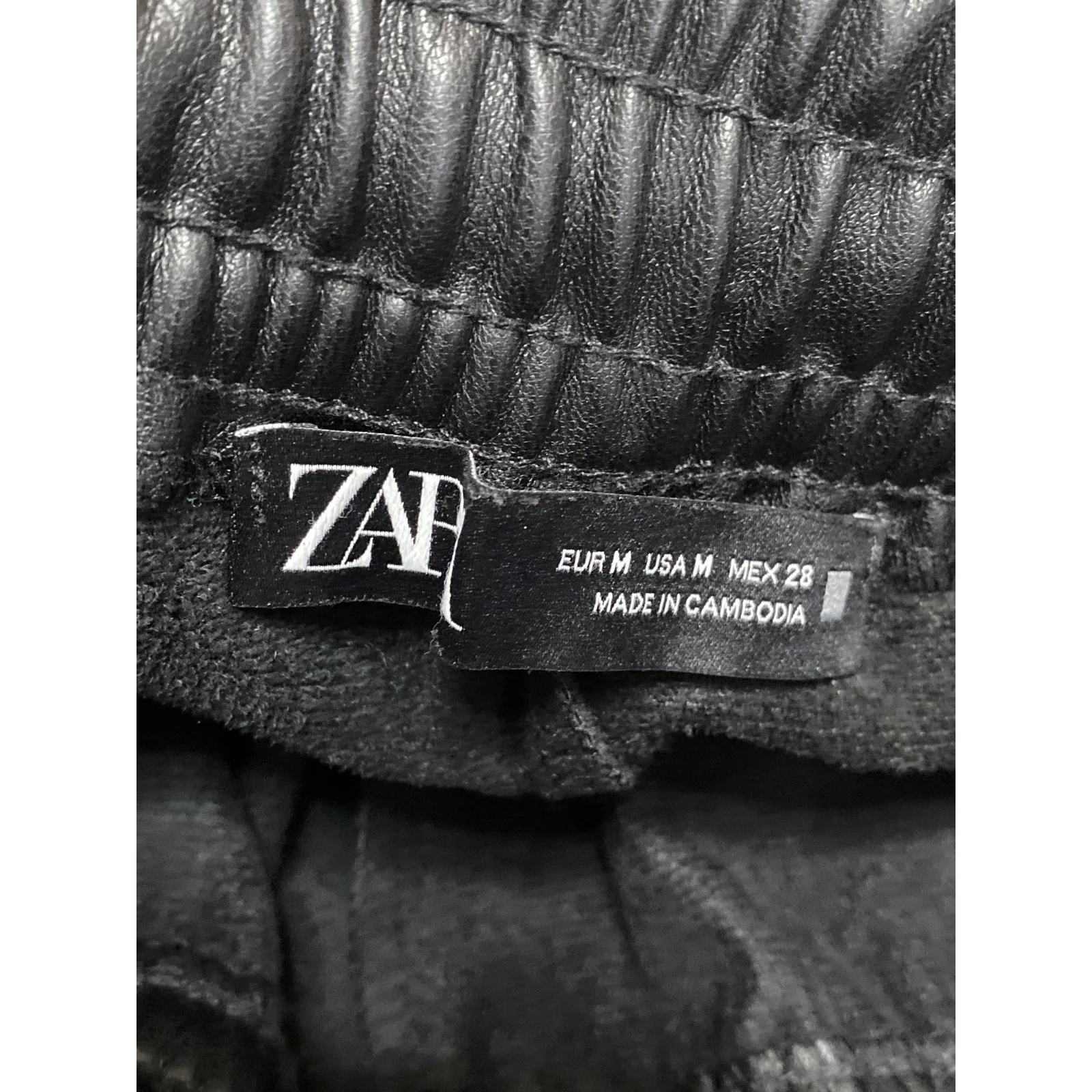 ZARA Black Faux Vegan Leather Elastic Waist Tapered Joggers Trouser Pants Size M - Image 3