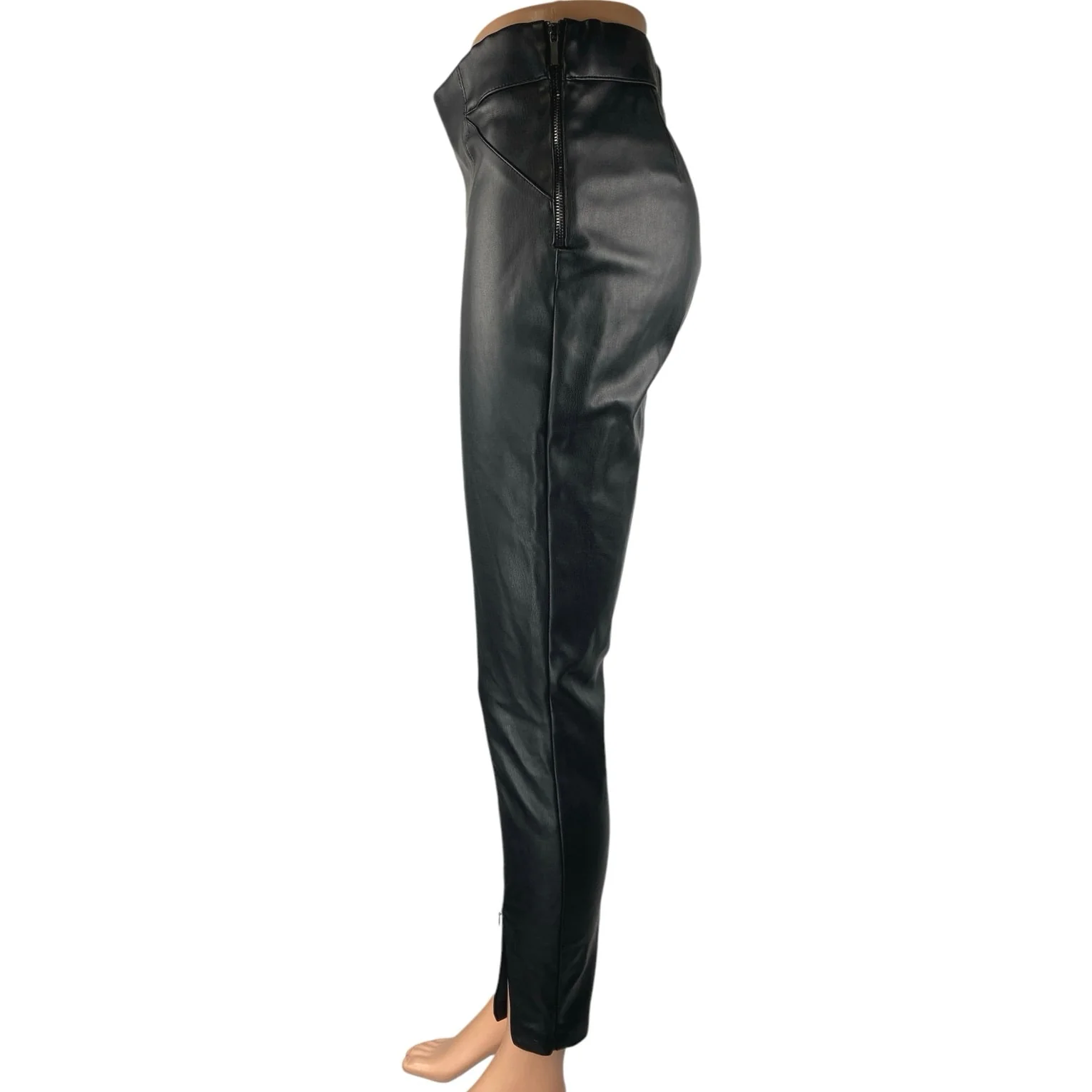 Zara Black Faux Vegan Leather Skinny High Waist Split Hem Trousers Pants Size M - Image 2