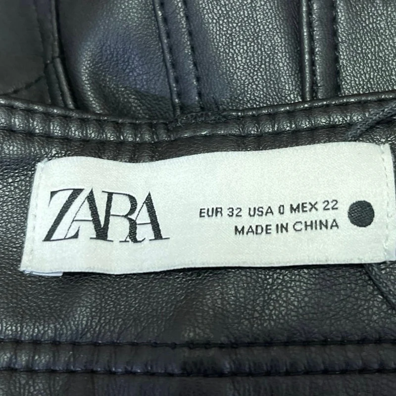 Zara Black Faux Vegan Leather Straight Wide Leg High Rise Crop Trousers Pants 0 - Image 4