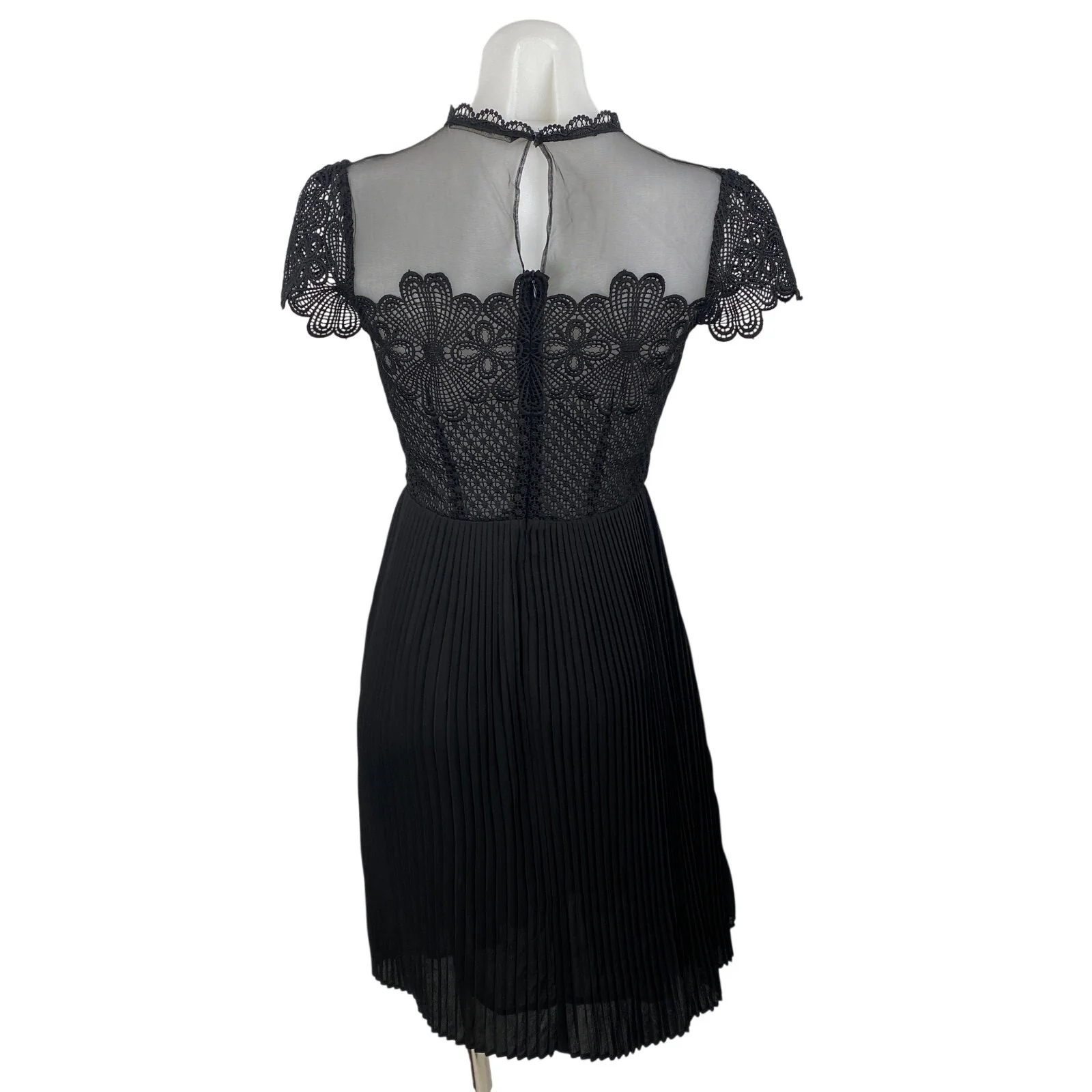 Zara Black Floral Mesh Lace Pleated Fit & Flare A Line Evening Mini Dress Size S - Image 4