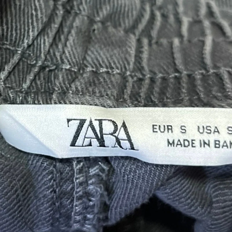 Zara Black Gray Drawstring Raw Hem High Waist Straight Leg Trousers Pants Size S - Image 4