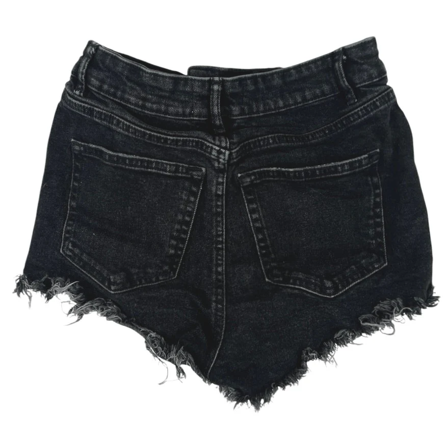 Zara Black High Waist Distressed Frayed Raw Hem Casual Denim Jeans Shorts Size 4 - Image 2