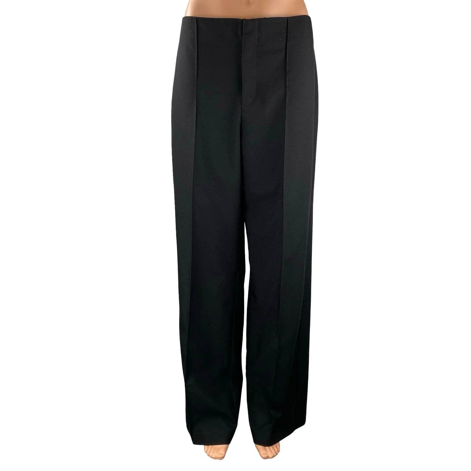 Zara Black High Waist Pleated Straight Palazzo Wide Leg Trousers Dress Pants M