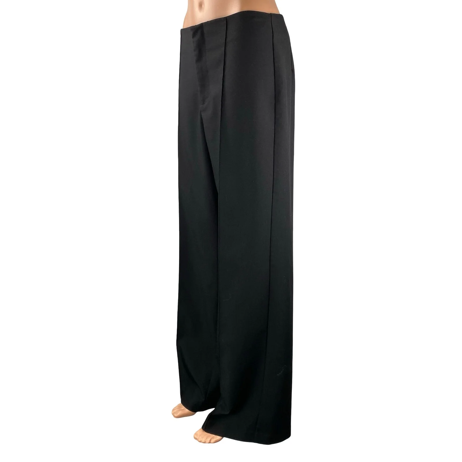 Zara Black High Waist Pleated Straight Palazzo Wide Leg Trousers Dress Pants M - Image 3