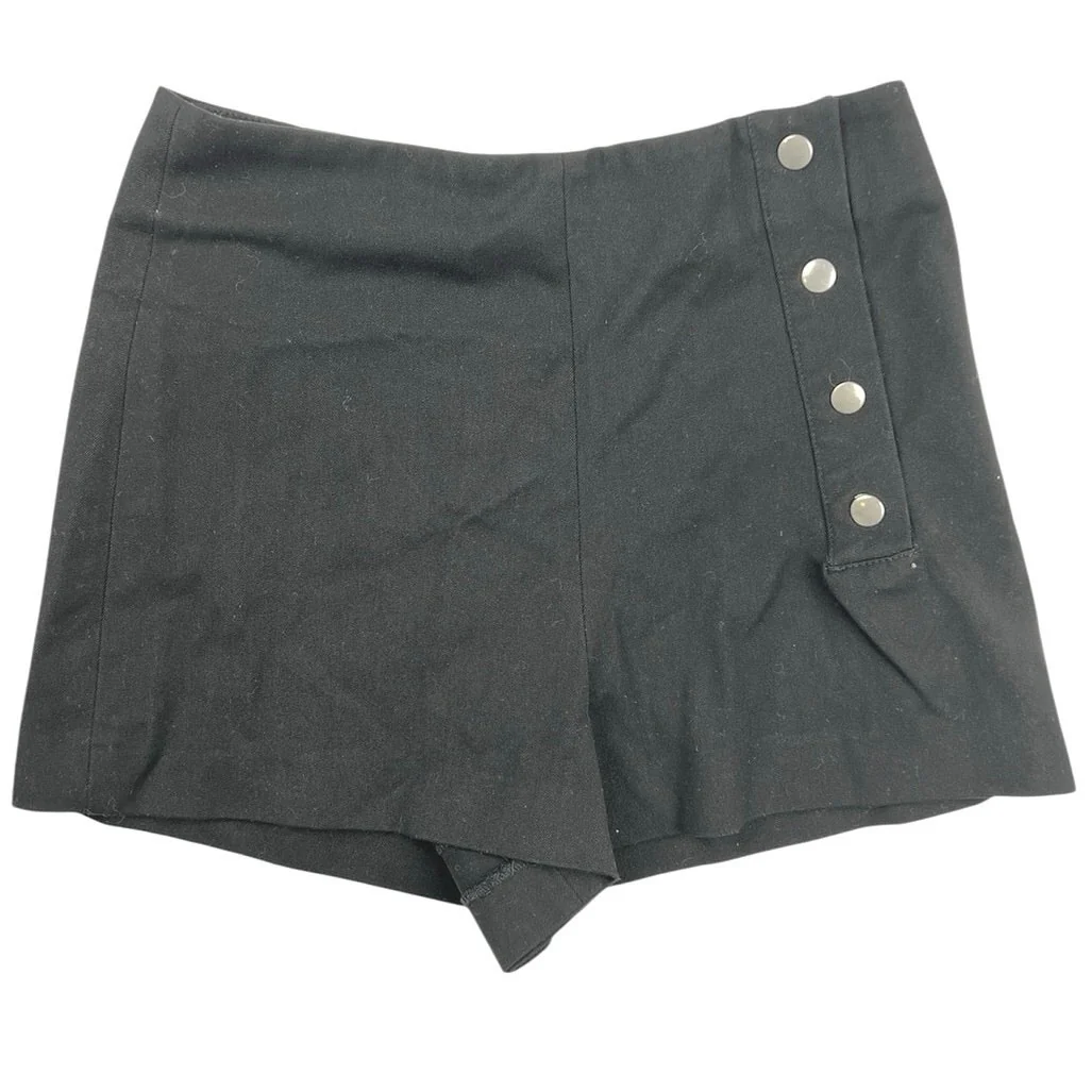 Zara Black High-Waisted Twill Snap Metal Buttons Stretch Casual Travel Shorts XS
