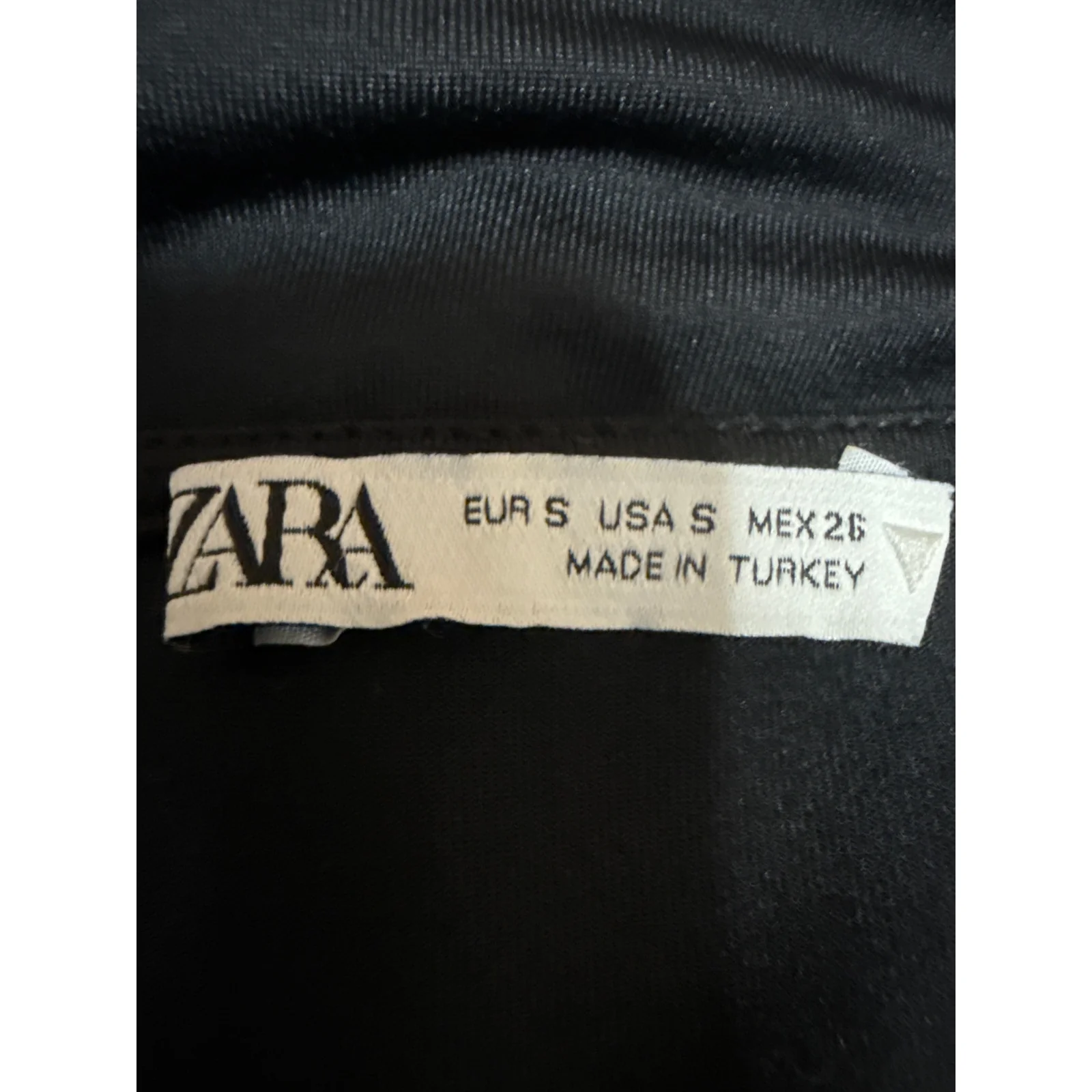 Zara Black Long Sleeve Deep V Neck Ruched T Shirt Blouse Bodysuit Top Size S - Image 3