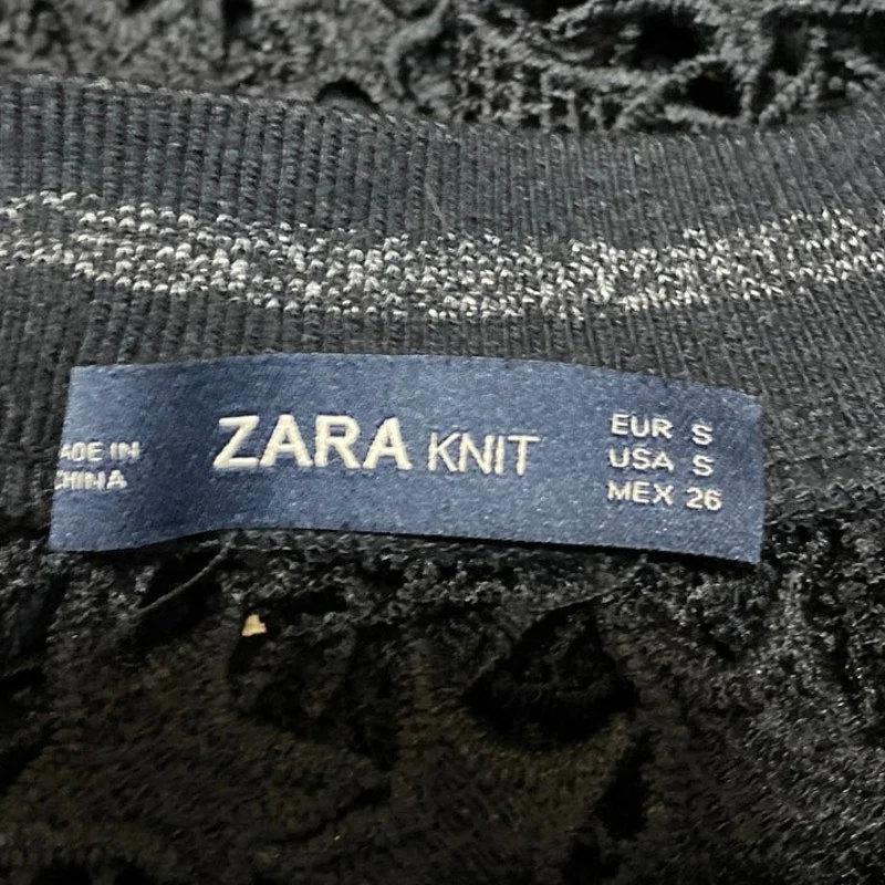 Zara Black Long Sleeve Star Open Knit Crochet Crew Neck Sweater Sweatshirt S - Image 3