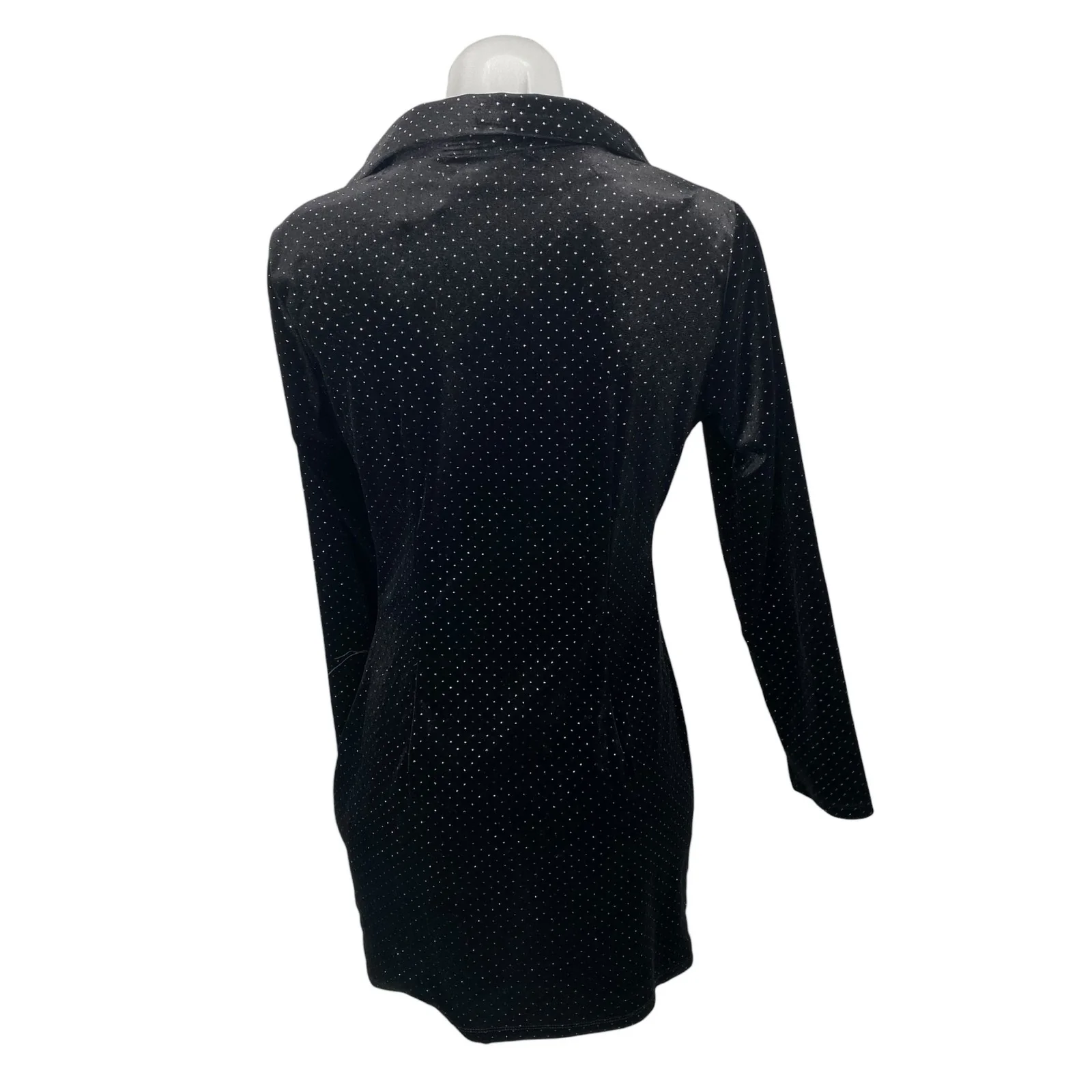 Zara Black Metallic Dot Velvet Ruched Button-Down Long Sleeve Mini Shirt Dress S - Image 4