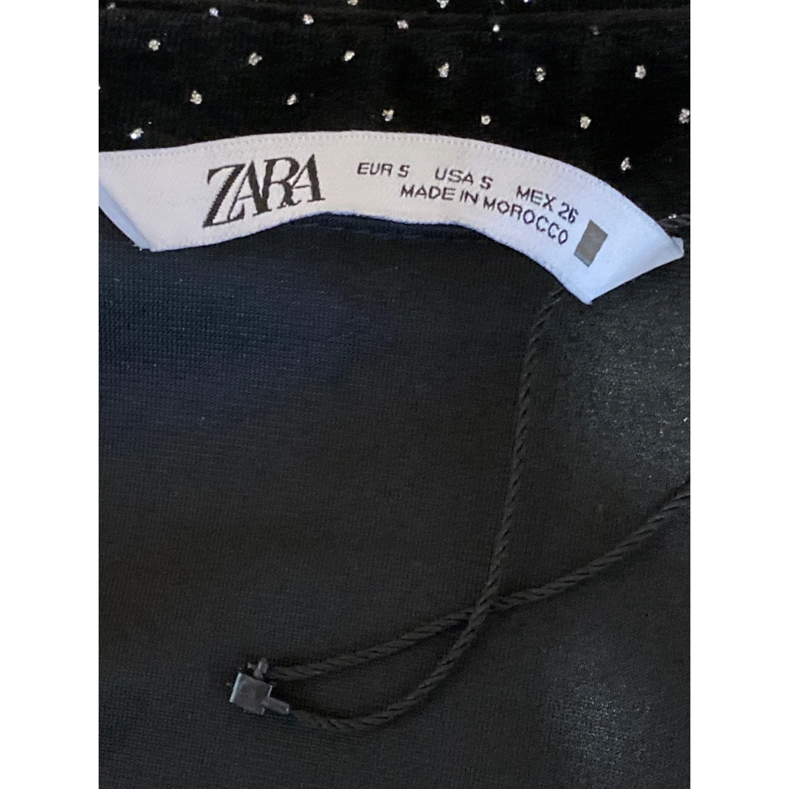 Zara Black Metallic Dot Velvet Ruched Button-Down Long Sleeve Mini Shirt Dress S - Image 5